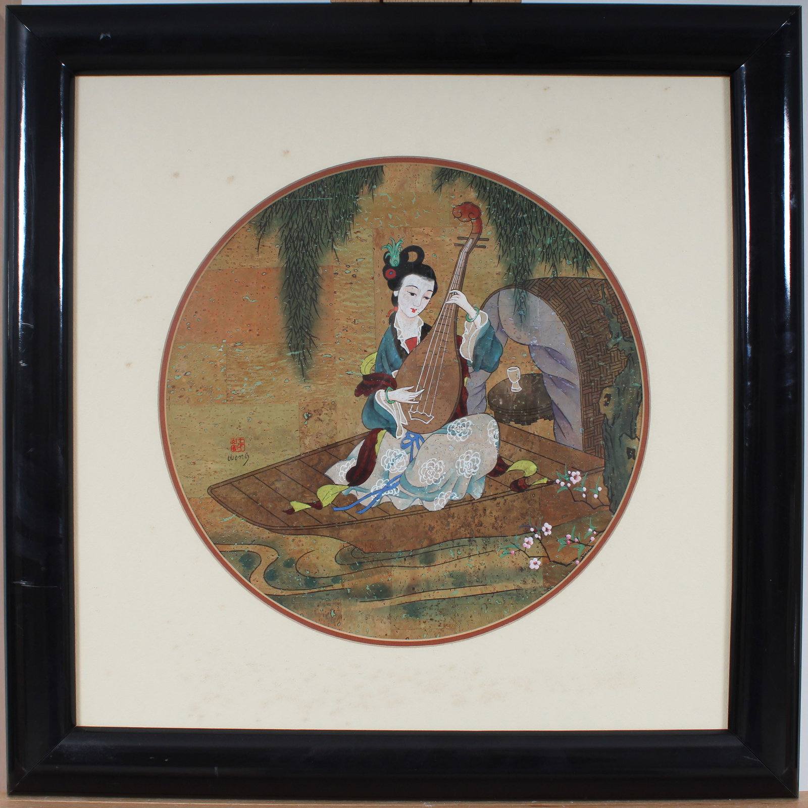 Vintage Chinese Woman Portrait Framed Signed "Wong" Original Watercolor Painting: Vintage Chinese portrait painting. Measuring: 21 by 21 inches overall, and 12 by 12 painting alone. Please see all images for condition. Size is measured and written on the back of the painting or nex