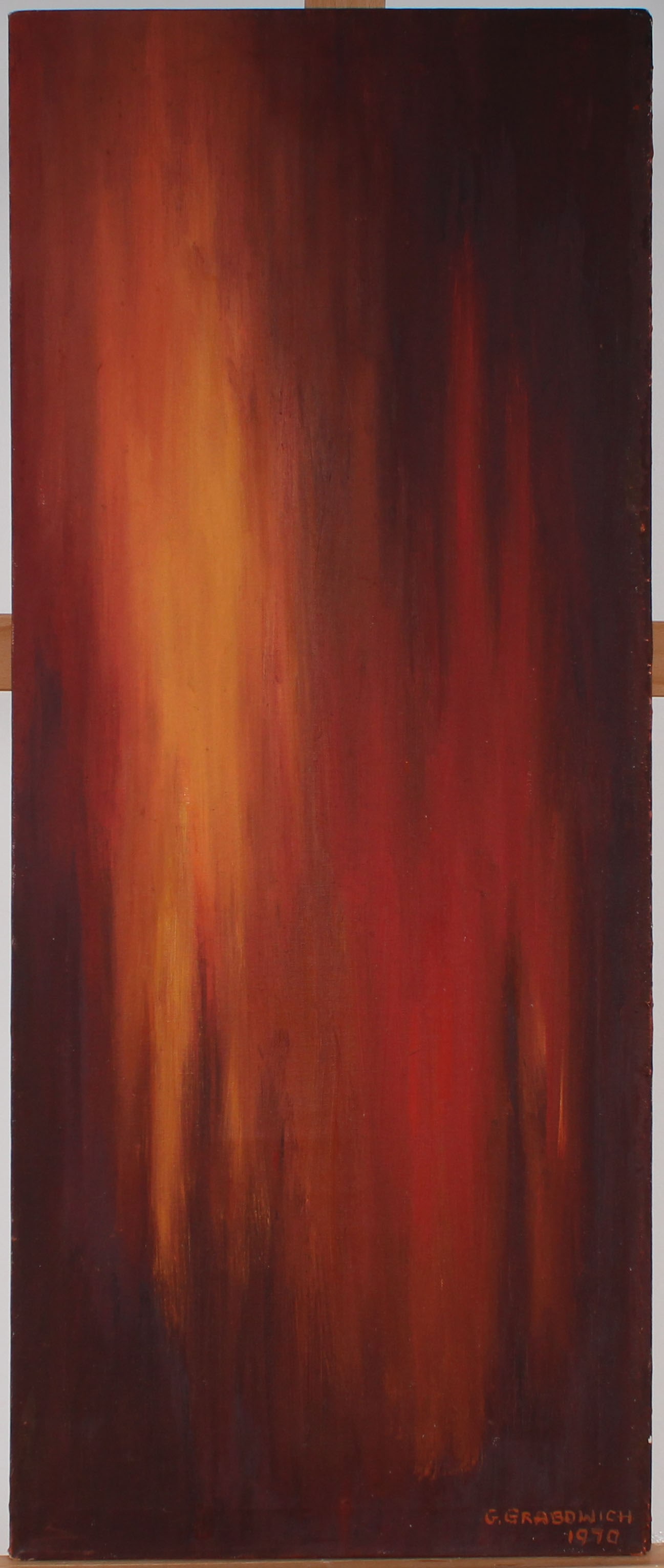 Large Signed Vintage American Modernist Abstract Expressionist Oil Painting: Vintage American oil painting. Measuring: 46 by 18 inches overall. Please see all images for condition. Size is measured and written on the back of the painting or next to each object. The first size