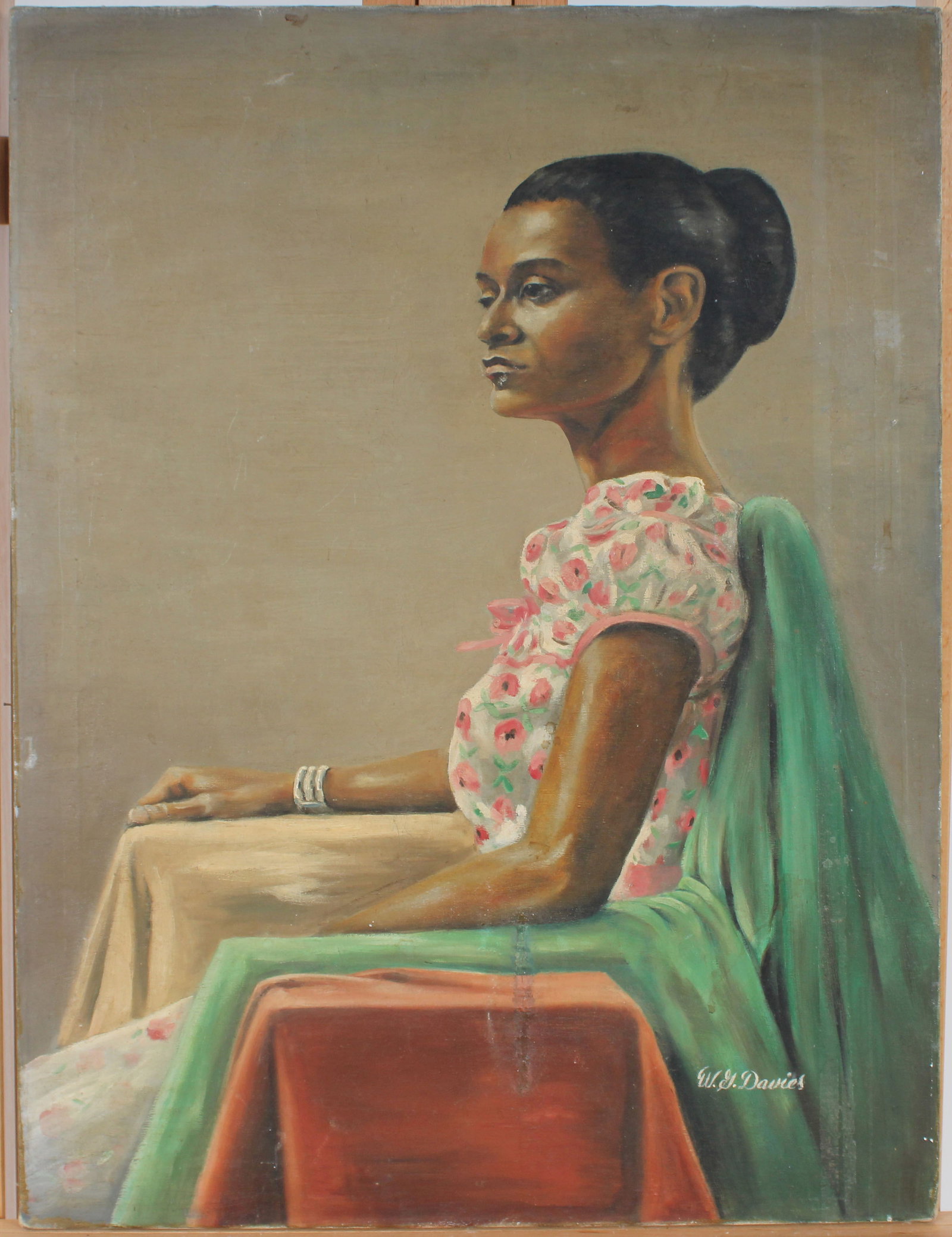 William Davies Vintage American Realist Signed Woman Portrait Oil Painting (1 of 8)