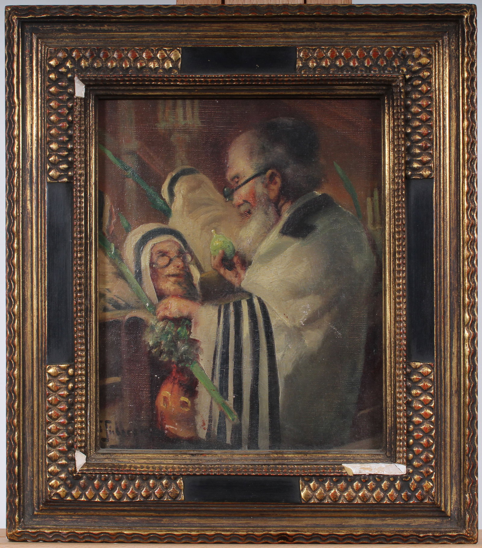 Vintage Signed Jewish Rabbi Scene Framed Oil Painting (1 of 7)
