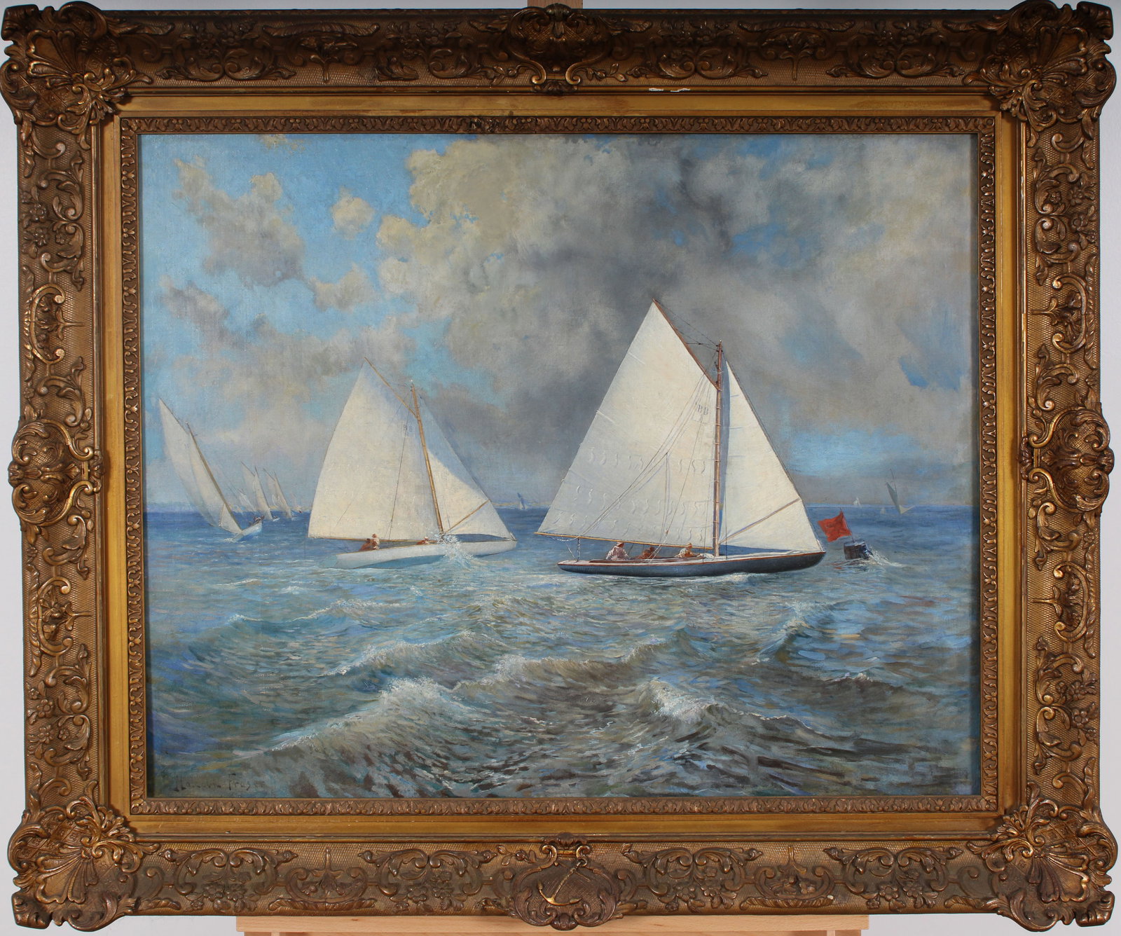 Malcolm Fraser 1868-1949 Signed Antique American Large Framed Seascape Sailboat Oil Painting (1 of 10)