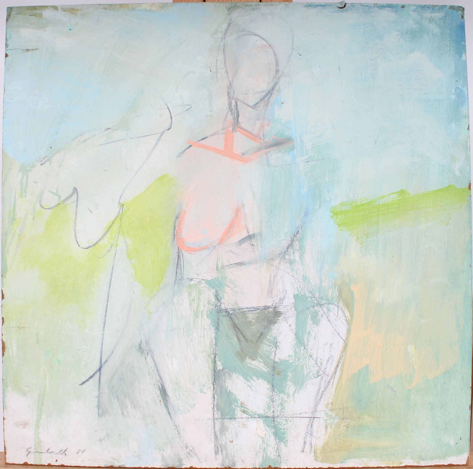 Vintage American School Signed Modernist Nude Woman Abstract Oil Painting: Vintage American nude woman abstract oil painting. Measuring: 19.5 by 19.5 inches overall. Please see all images for condition. Size is measured and written on the back of the painting or next to each