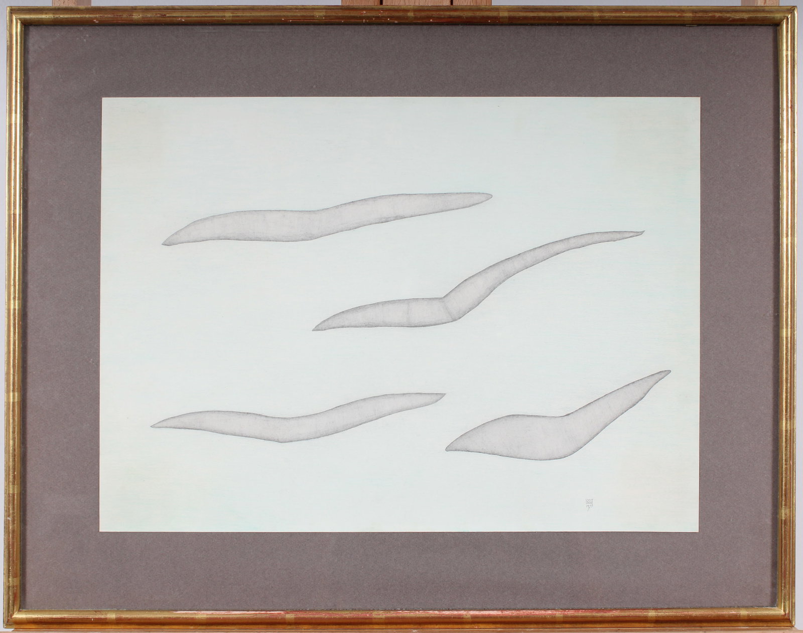 Vintage American School Modernist Abstract Framed Signed Mixed Media Painting: Vintage American mixed media painting. Measuring: 21 by 26.5 inches overall, and 14.5 by 20 painting alone. Please see all images for condition. Size is measured and written on the back of the paintin