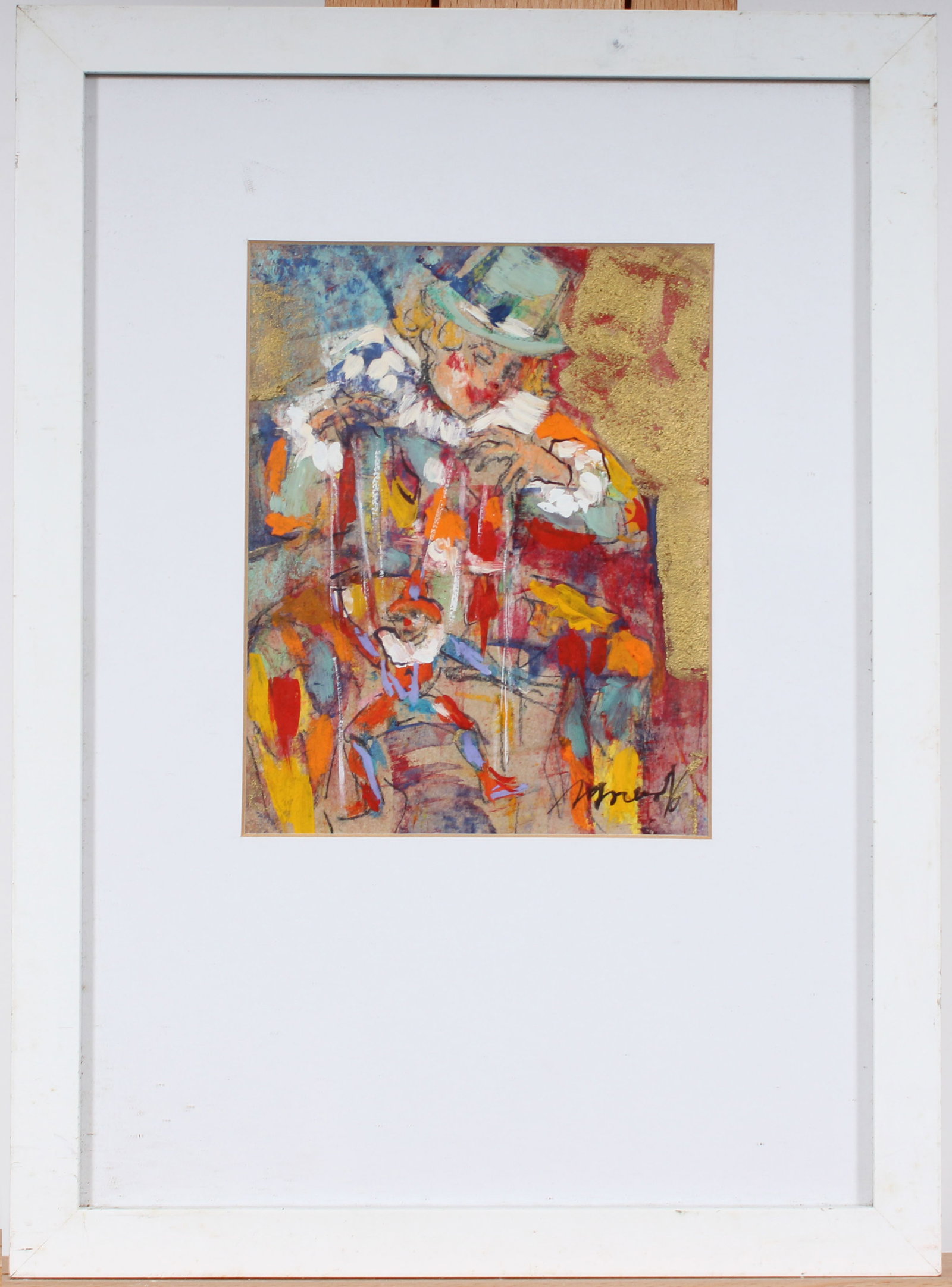 Vintage American Modernist Circus Portrait Mixed Media Painting (1 of 7)