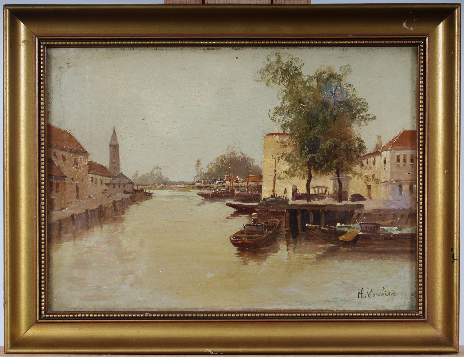 Antique European Impressionist Signed River Landscape Framed Oil Painting: Antique European landscape oil painting. Measuring: 12 by 15.5 inches overall, and 9.5 by 13 painting alone. Please see all images for condition. Size is measured and written on the back of the painti