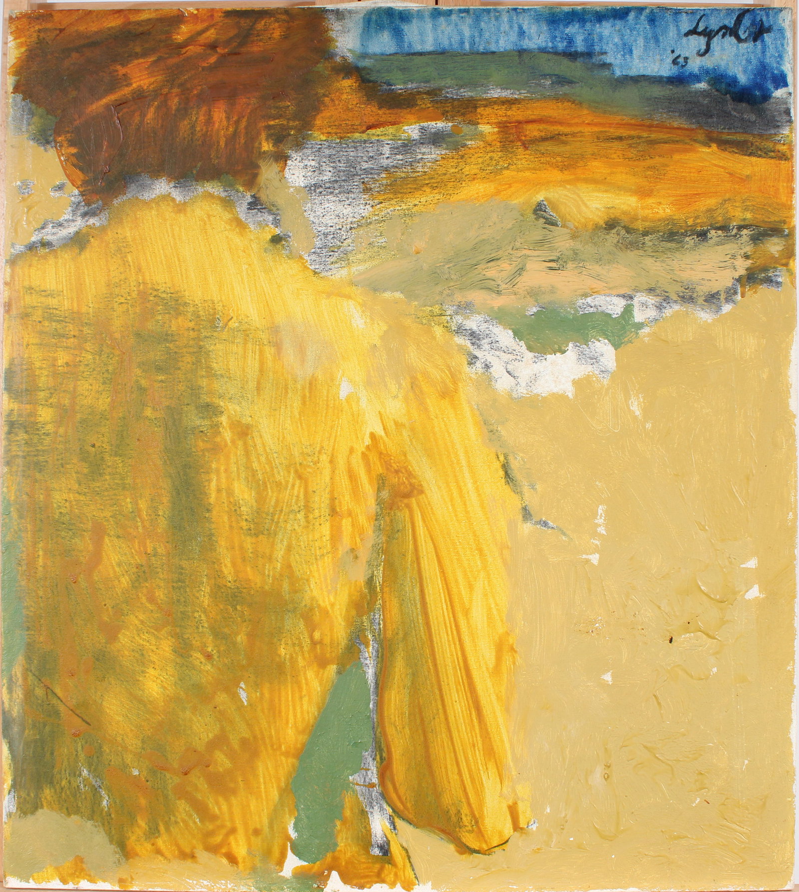 Signed Vintage American Modernist Abstract Portrait Summer Oil Painting: Vintage American modernist abstract portrait oil painting. Measuring: 27 by 24 inches overall. Please see all images for condition. Size is measured and written on the back of the painting or next to