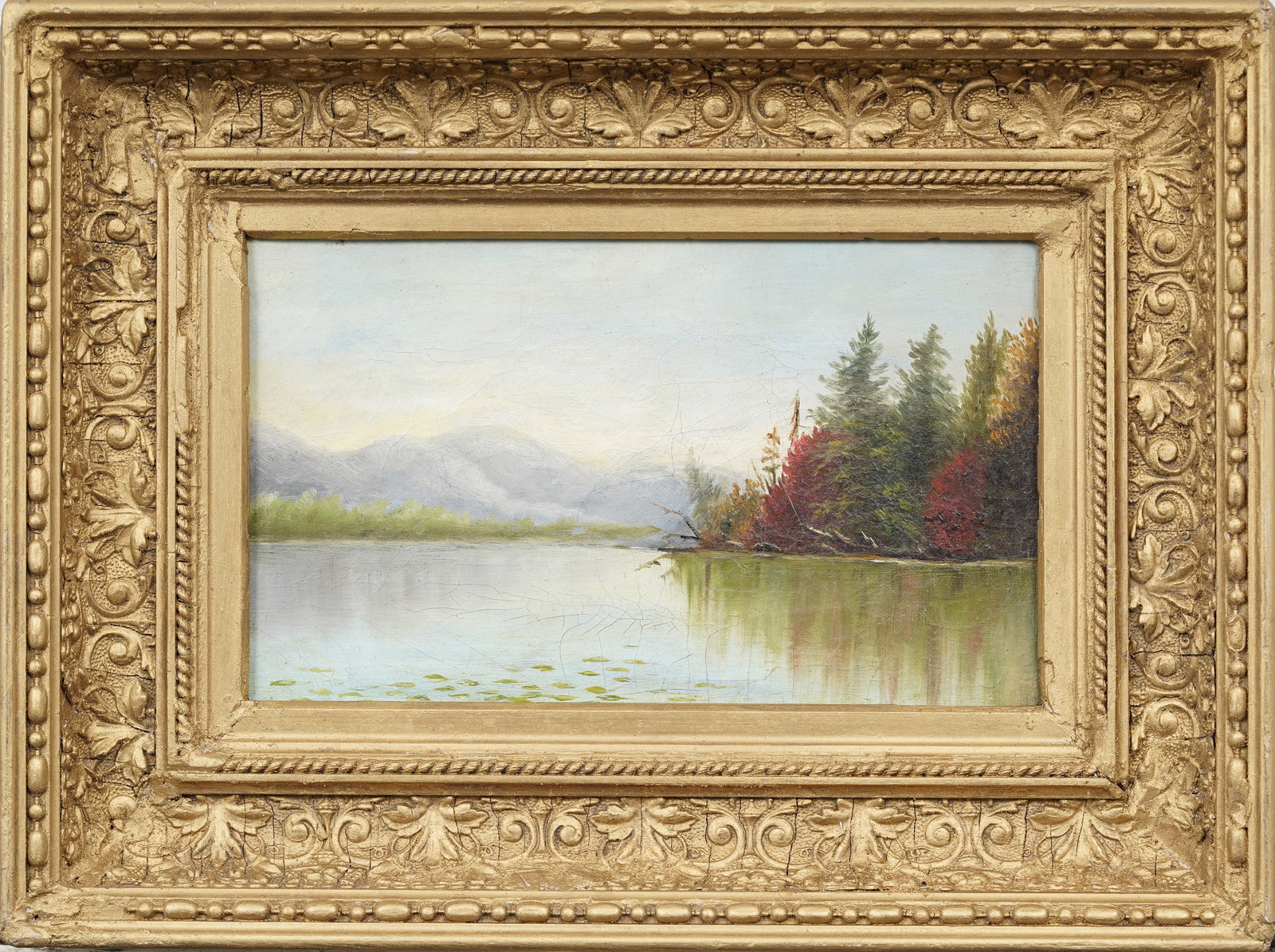Antique American Hudson River School Fall Mountain River Landscape Framed Original Oil Painting (1 of 6)
