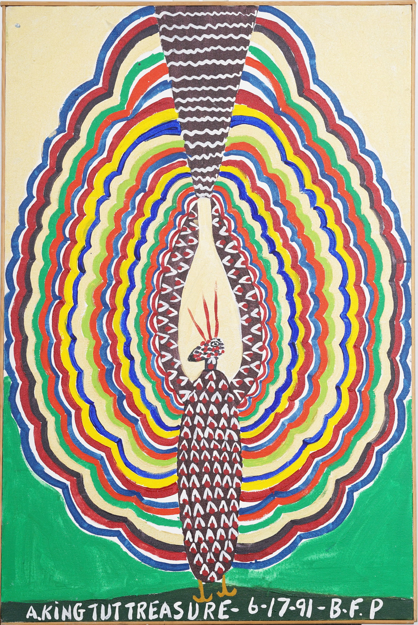 Benjamin Franklin Perkins (1904-1993) American Folk Art Modernist Outsider Abstract Oil Painting: Vintage American school outsider abstract oil painting on canvas. Measuring: 36.5 by 24.5 inches overall. Please see all images for condition. Size is measured and written on the back of the painting 