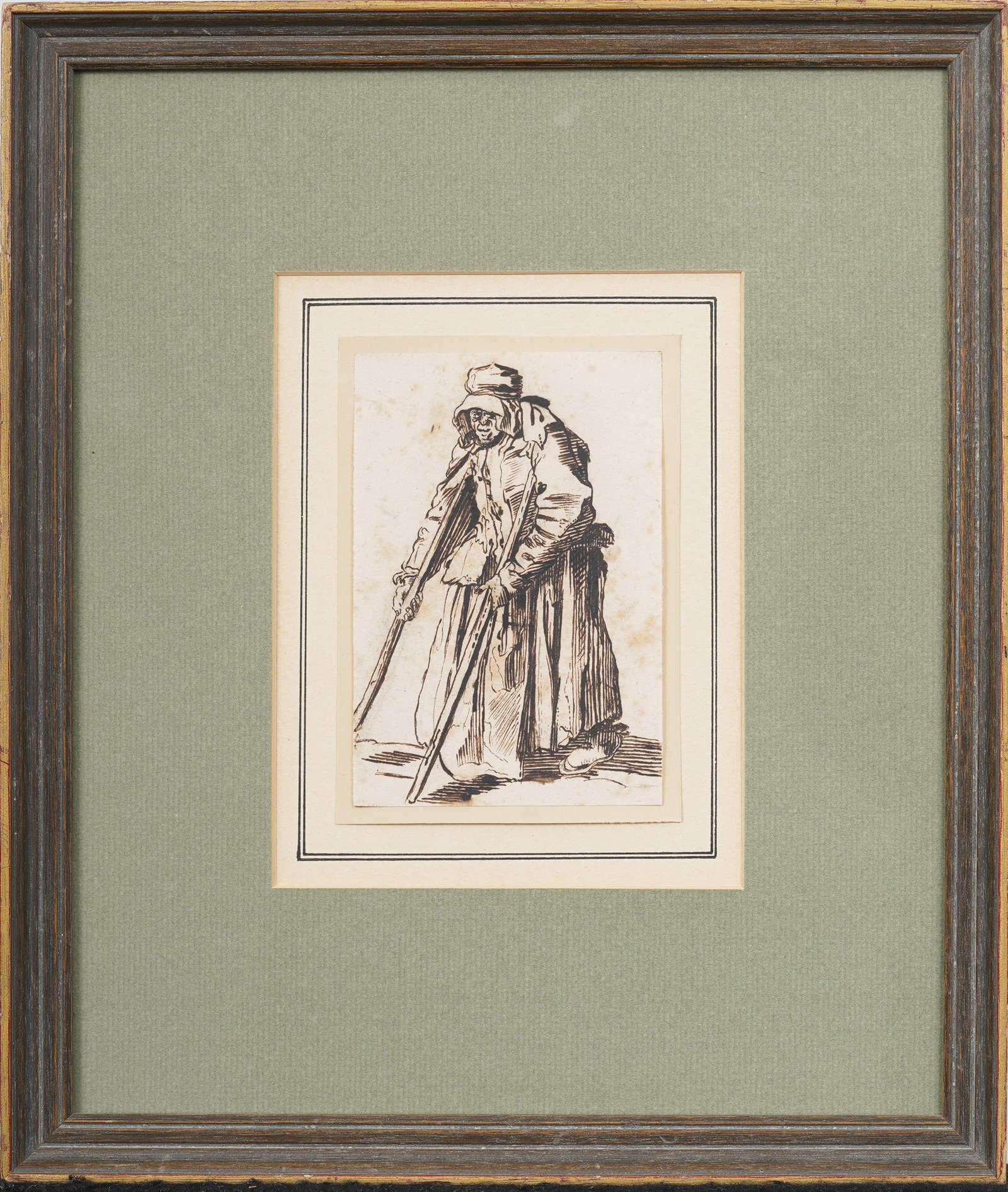 Circle of Jacques Callot 1592-1635 Old Master Ink Drawing Male Portrait Framed on Paper: Antique ink on paper. Measuring: 13 by 11 inches overall, and 5 by 3.25 painting alone. Please see all images for condition. Size is measured and written on the back of the painting or next to each ob