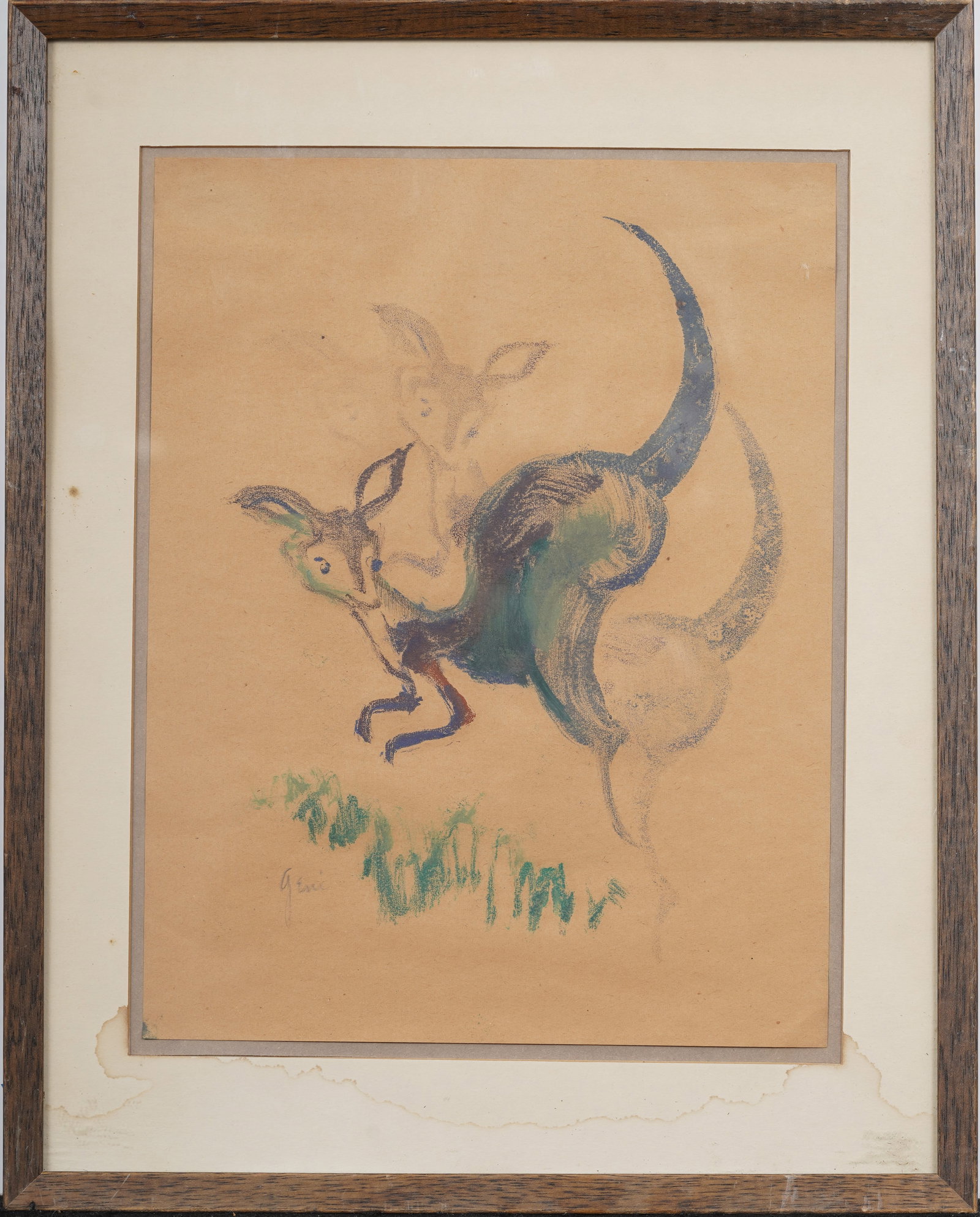 Vintage Signed Australian Modernist Kangaroo Portrait Original Mixed Media Painting (1 of 7)