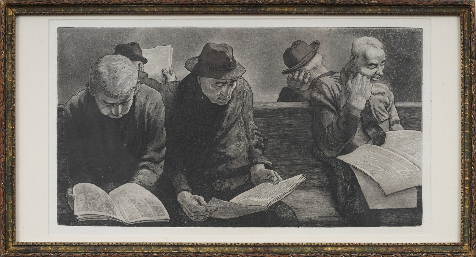 Vintage American School WPA Ashcan Framed Etching: Vintage American school etching. Measuring: 9 by 17 inches overall, and 7 1/2 by 13 painting alone. Please see all images for condition. Size is measured and written on the back of the painting or nex