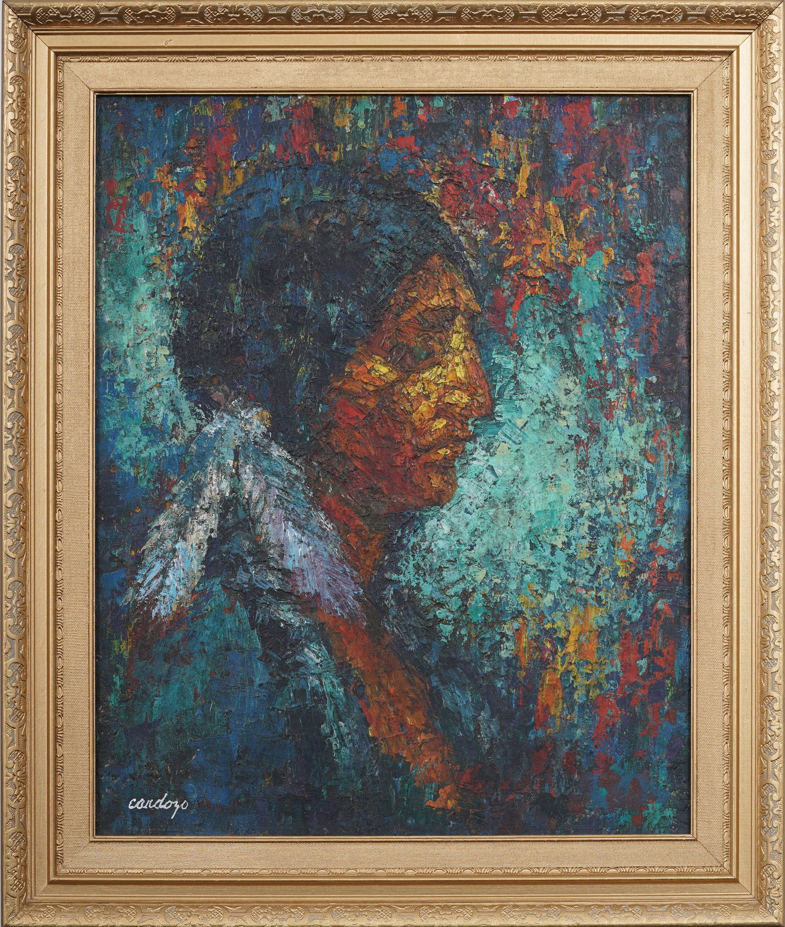 Vintage Native American Indian Chief Signed Framed Modernist Original Oil Painting (1 of 8)