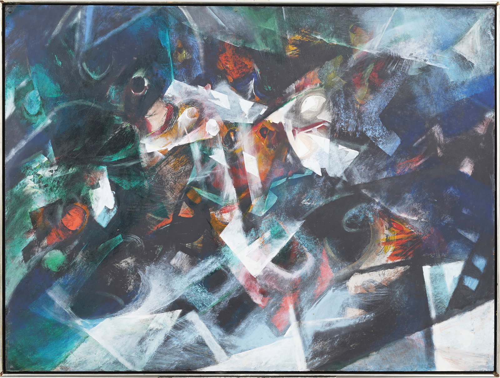 Daniel Newman Large Vintage American Modernist Abstract Expressionist Framed Original Oil Painting: Vintage American large abstract oil painting. Exhibited. Measuring: 37 by 49 inches overall, and 35.25 by 48 painting alone. Please see all images for condition. Size is measured and written on the ba