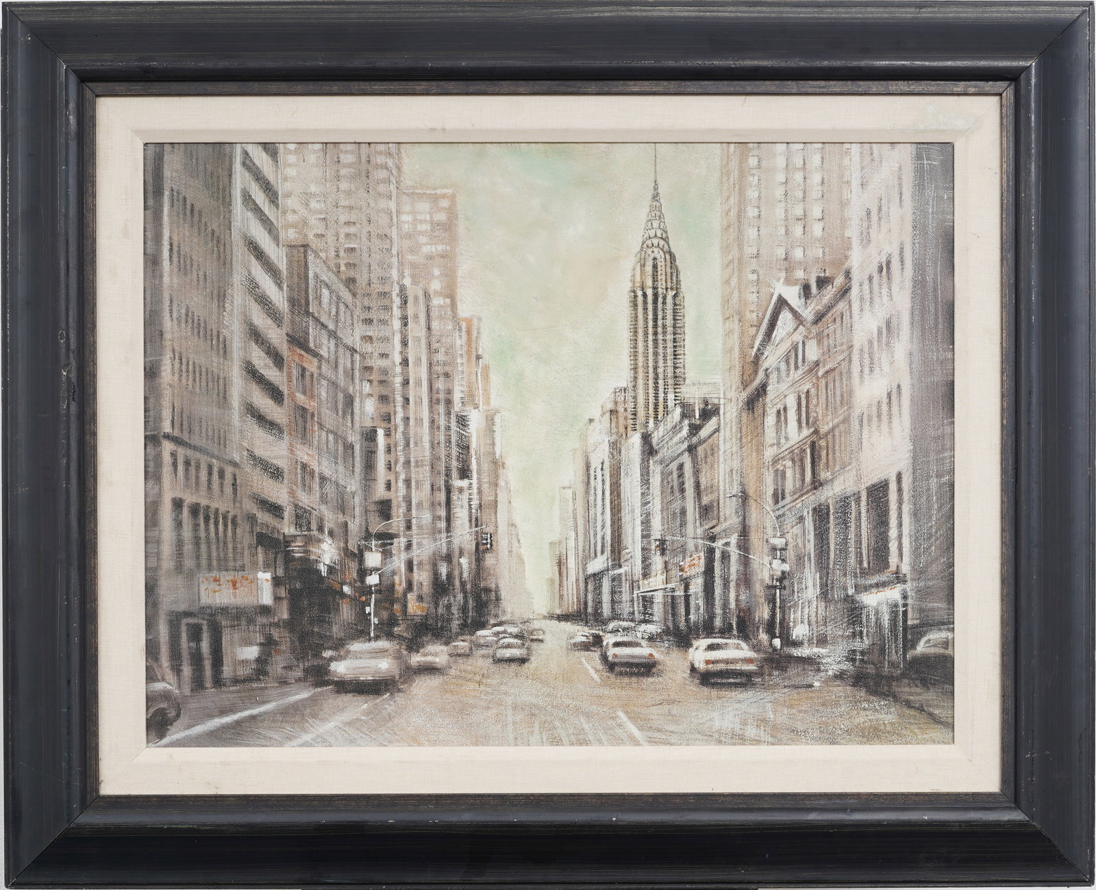 Vintage Framed Pastel Drawing of Busy NYC Streets with Empire State Building (1 of 7)