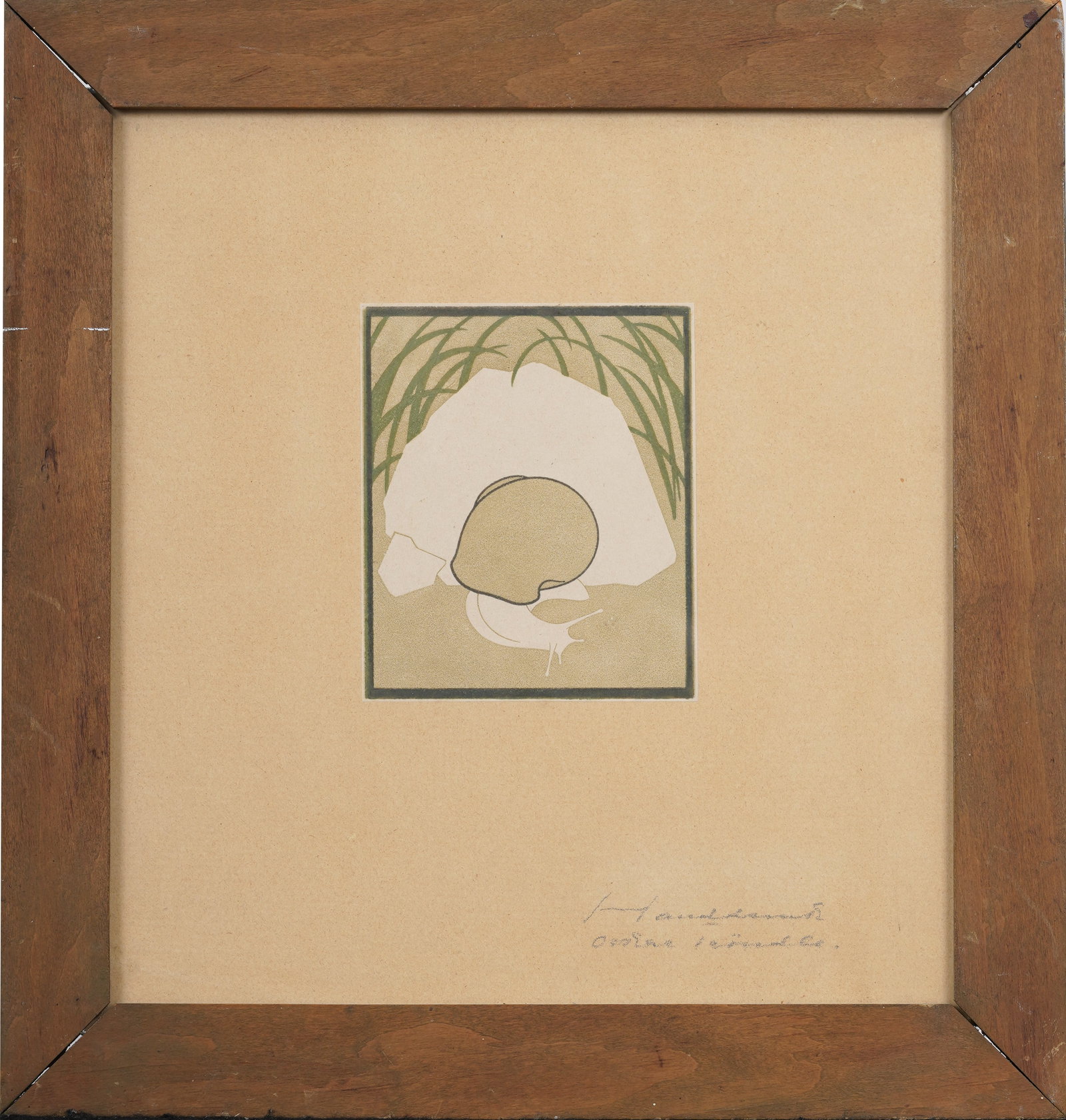 Vintage European "Snail on a Rock" Framed Lithographic Print (1 of 5)