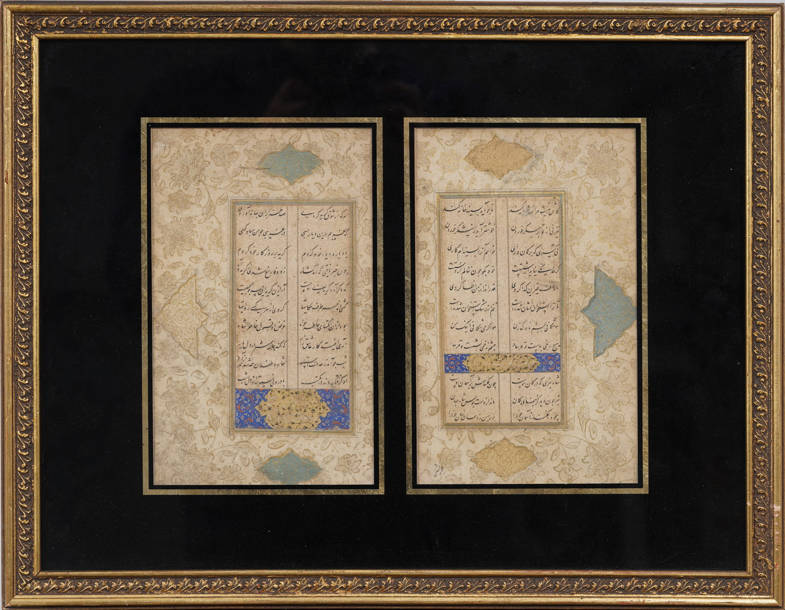 Framed 16th Century Persian Calligraphy Illuminated Manuscript Leaves "Yusof o Zolayka" Epic Poem (1 of 7)