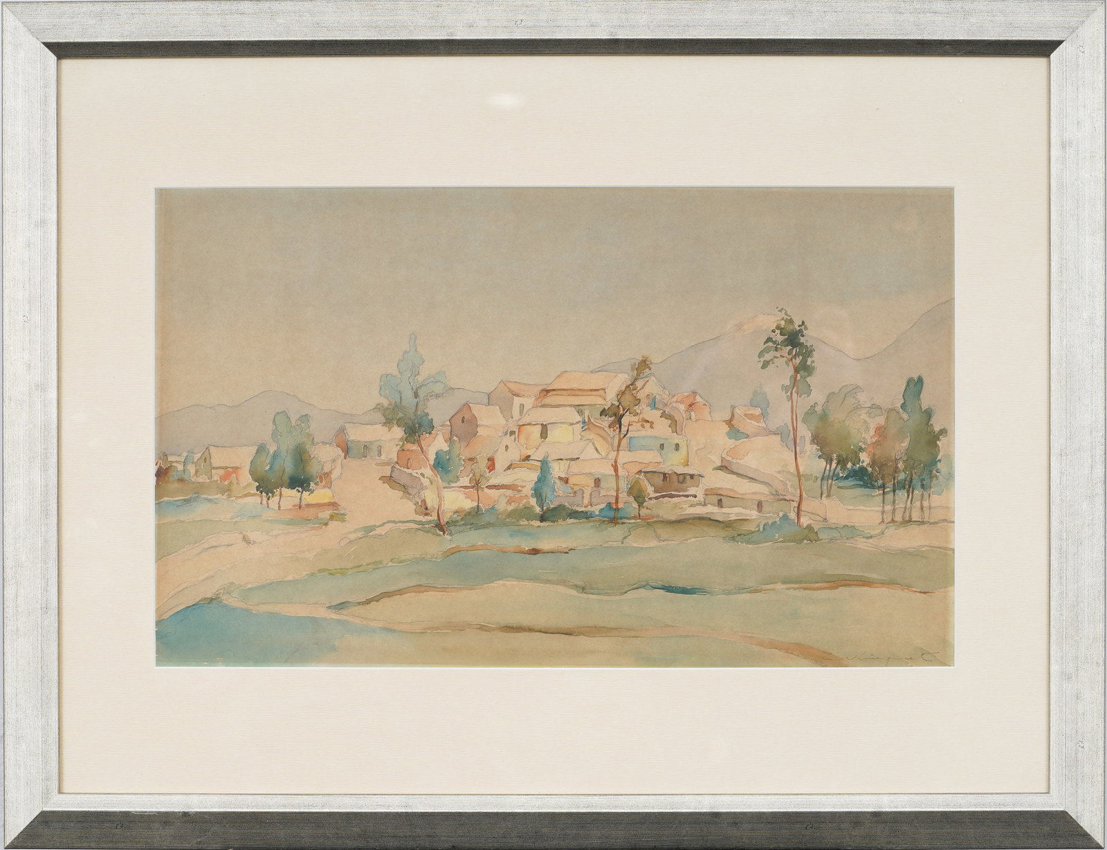 Signed Framed Vintage American Western Hillside Landscape Original Watercolor Painting: Signed, framed vintage American watercolor painting on paper. Measuring: 22 by 29 inches overall, and 12 1/2 by 21 painting alone. Please see all images for condition. Size is measured and written on 