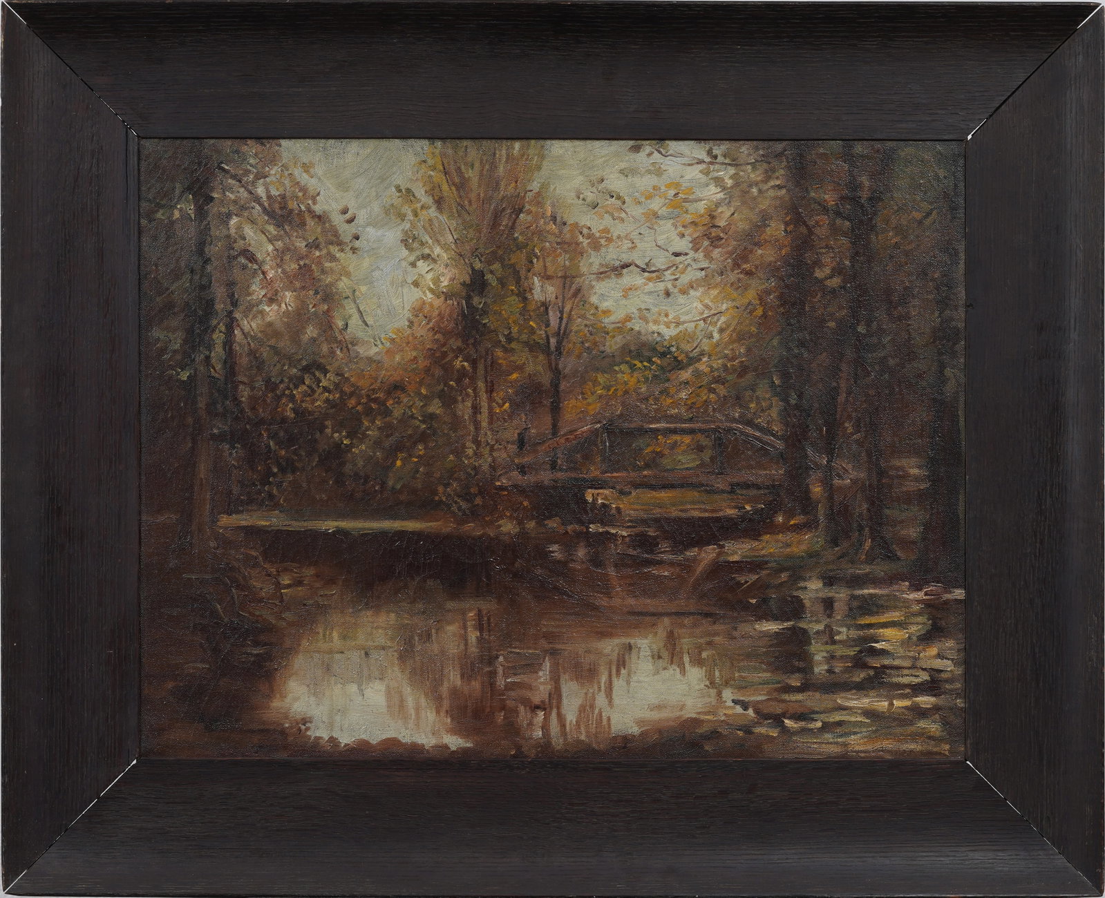 Antique American Impressionist Forest Interior Landscape Original Oil Painting (1 of 8)