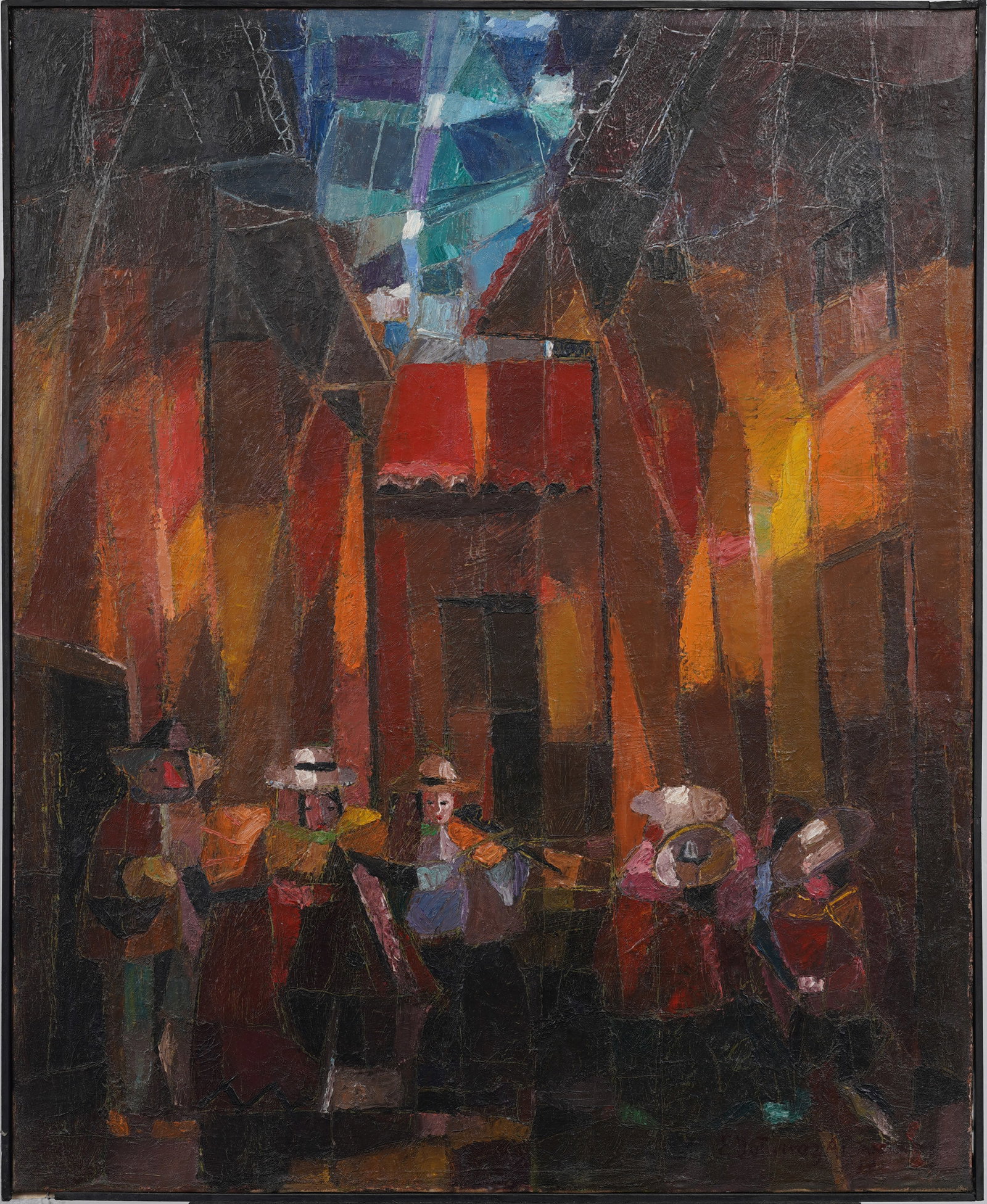Ernesto Gutierrez (b. 1941) Vintage Peruvian Cubist Indigenous Musicians Original Oil Painting (1 of 9)
