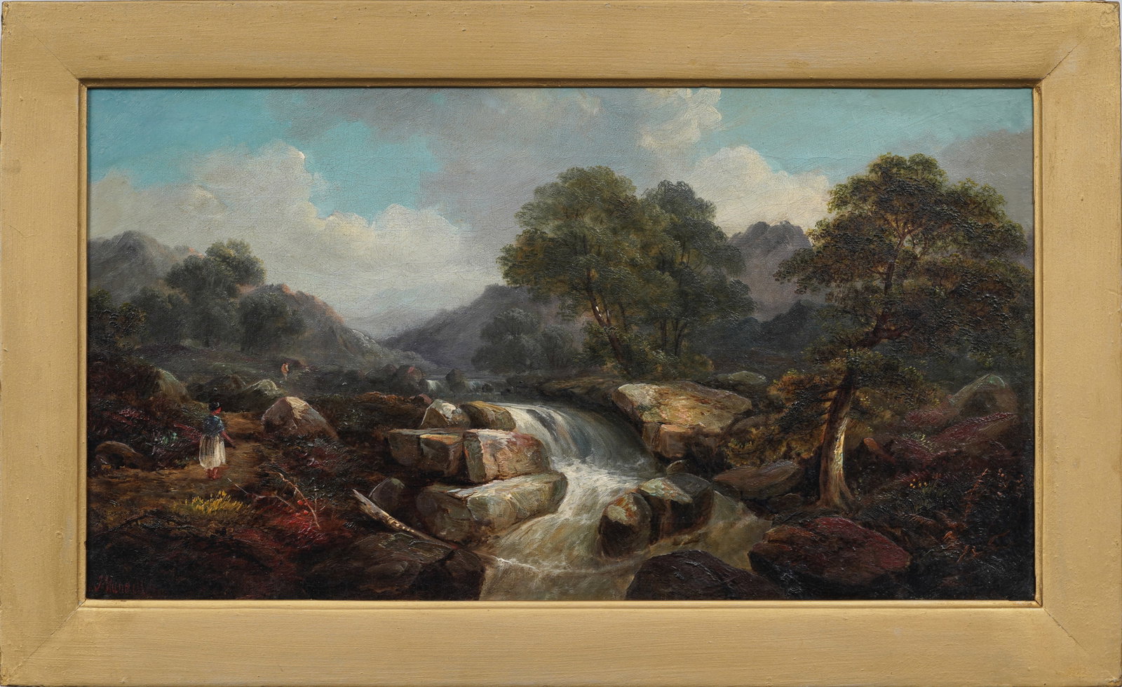 John Mundell (1818-1875) Antique British Waterfall Landscape Framed Original Oil Painting (1 of 10)