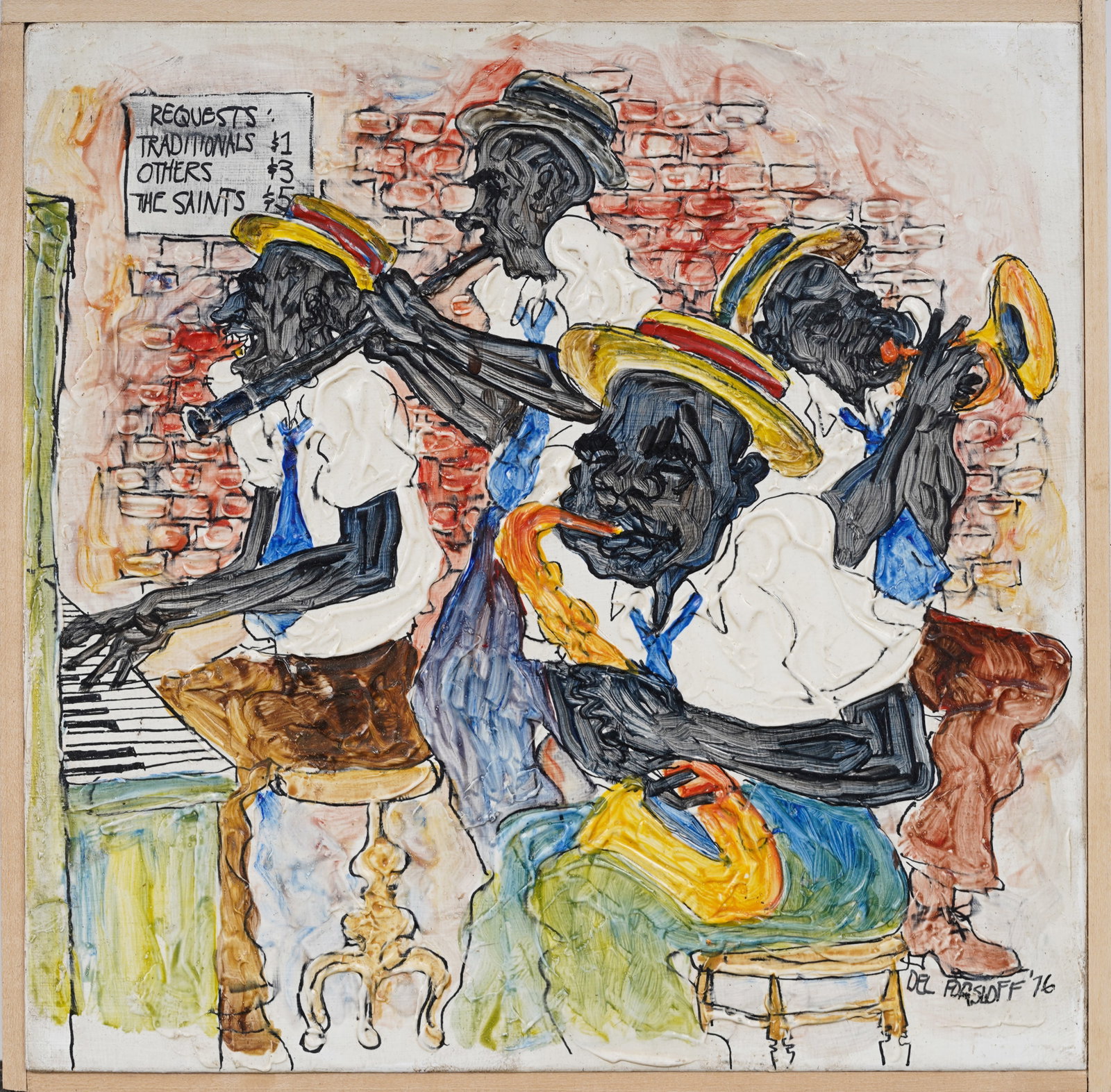 Del Forsloff (1935-2020) Vintage American New Orleans Musician Group Scene Jazz Oil Painting (1 of 6)