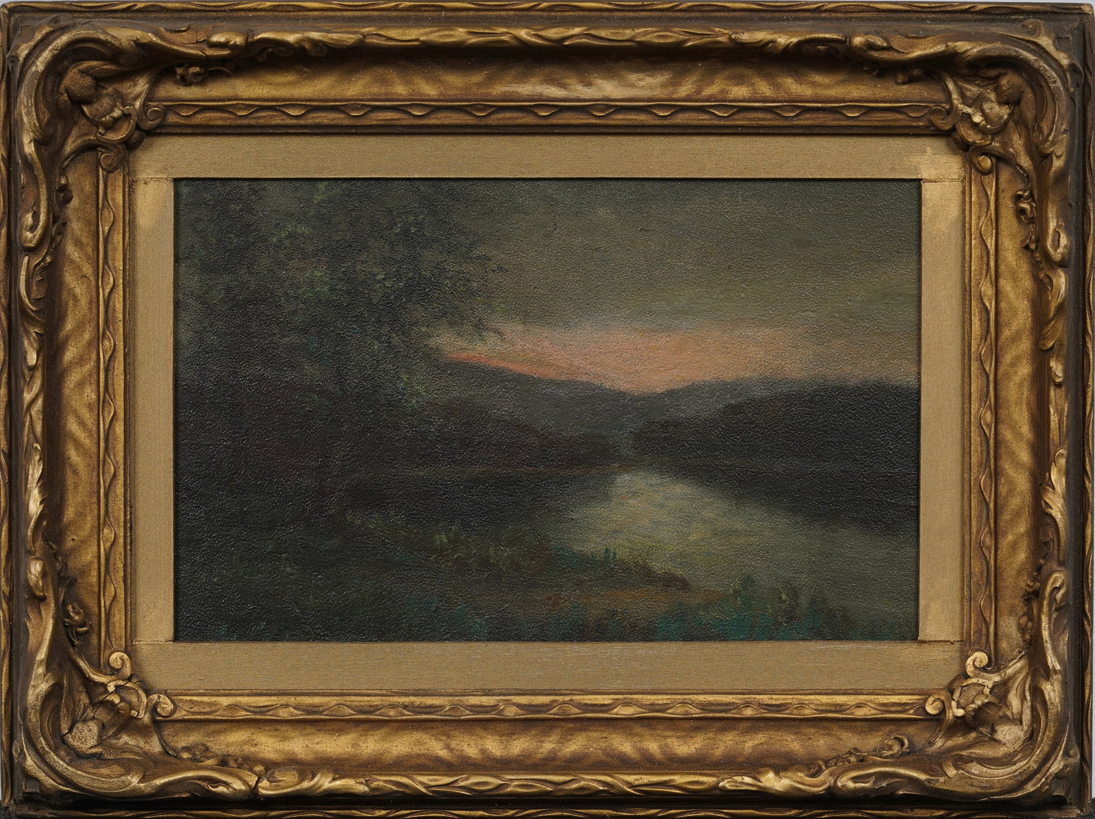 Beautifully Framed Antique American School Moody River Landscape Original Nocturnal Oil Painting (1 of 5)