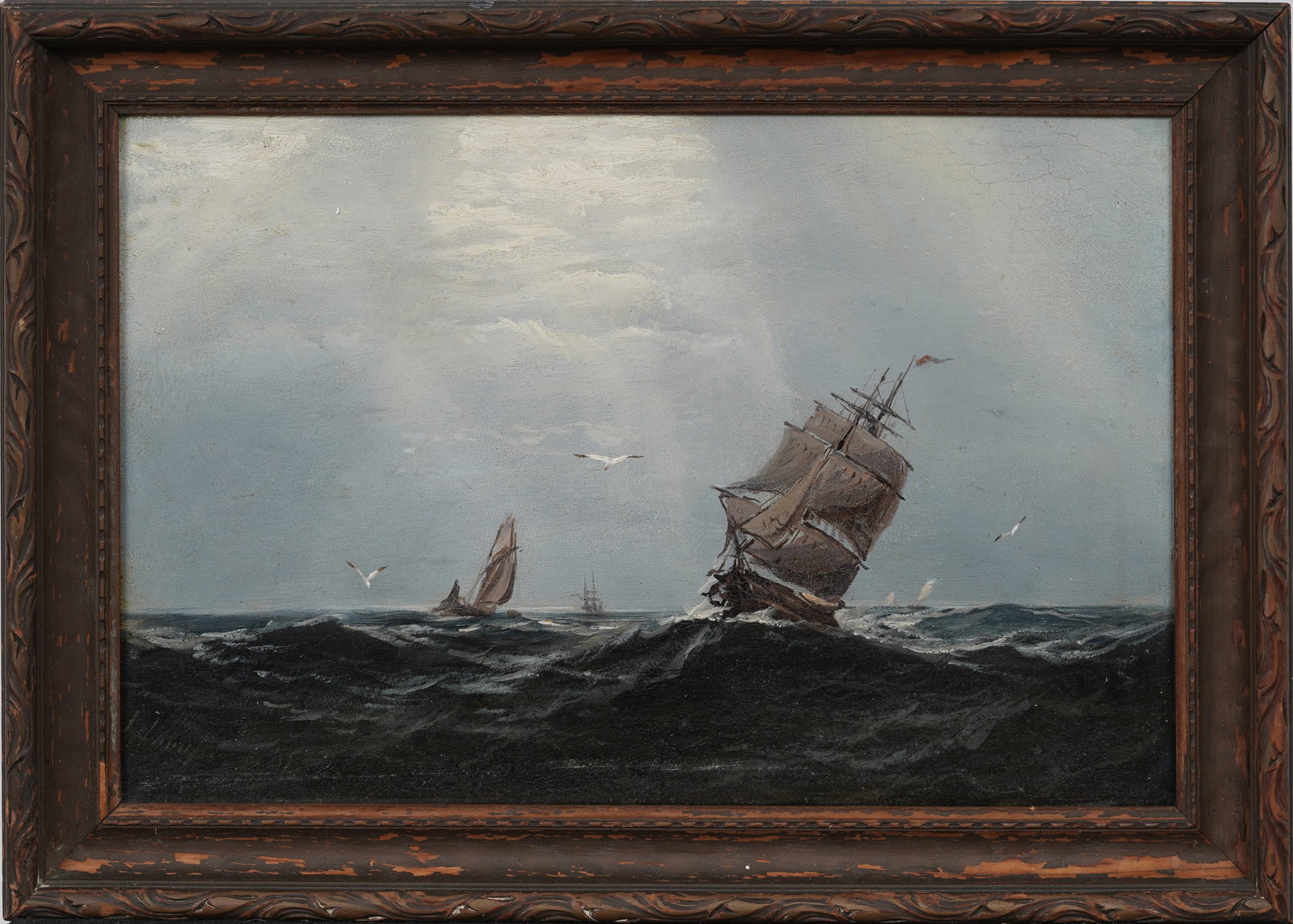 Signed Antique American Impressionist Framed Seascape Original Oil Painting: Antique American seascape oil painting. Measuring: 13 by 18 inches overall, and 10 by 15 painting alone. Please see all images for condition. Size is measured and written on the back of the painting o
