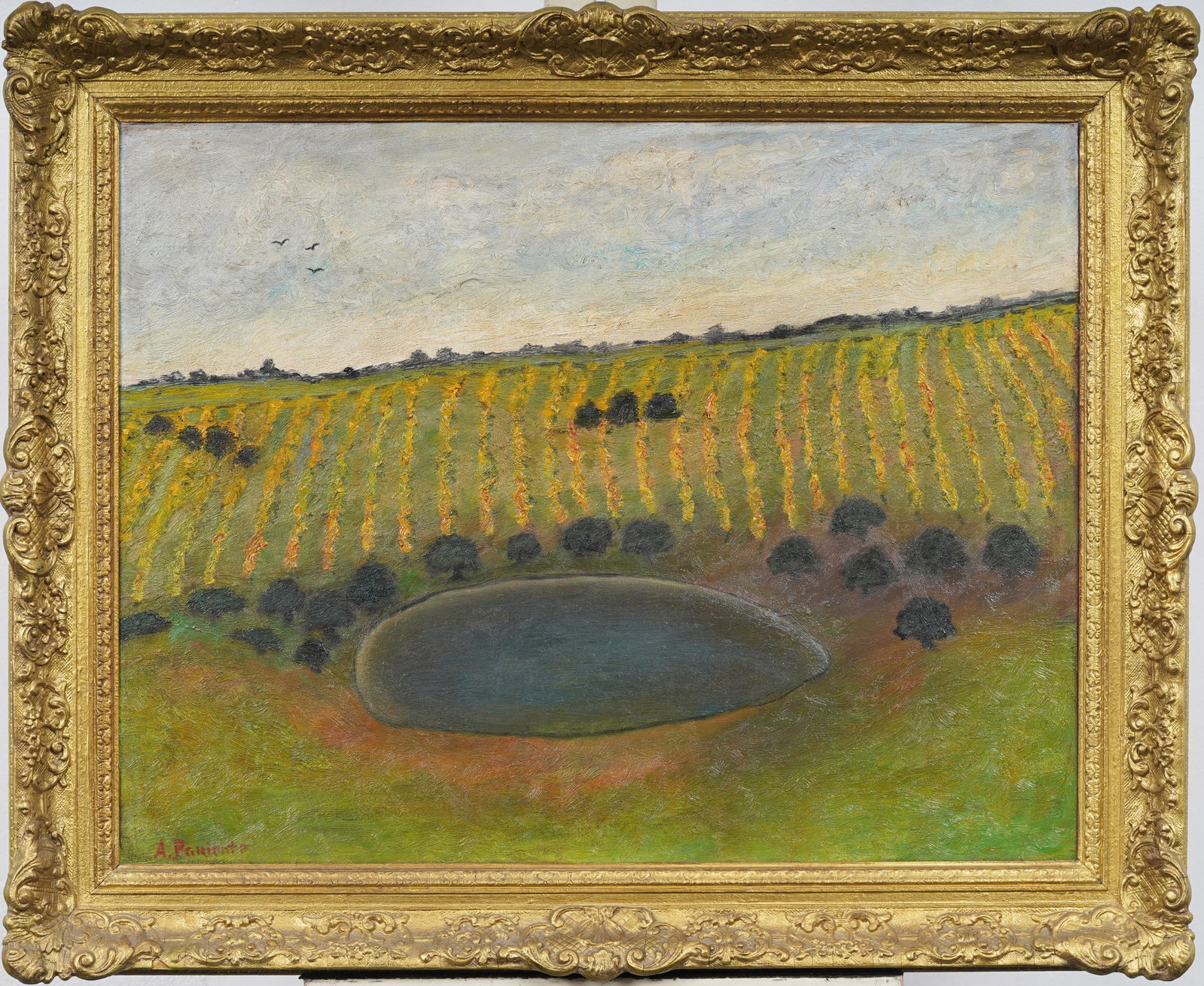 Abraham Pariente Rare Early American Fauvist Flower Garden Large Framed Landscape Oil Painting: Vintage American modernist landscape oil painting by Abraham Pariente. Oil on canvas. Framed. Measuring: 28 by 34 inches overall, and 22 by 26 painting alone. Please see all images for condition. Size