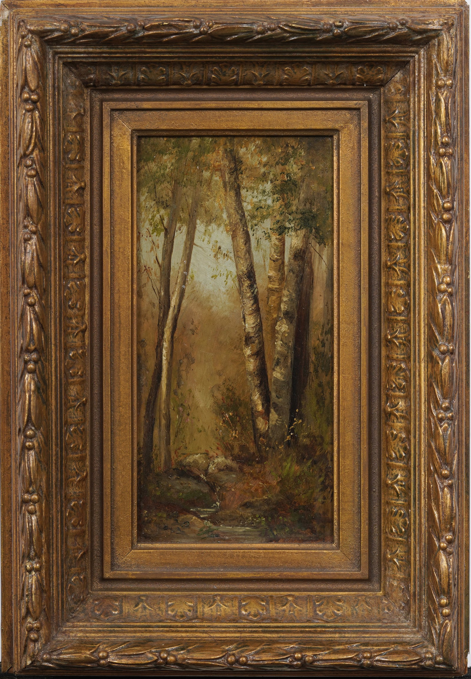Circle of Julie Beers Antique American Hudson River School Birch Trees Forest Interior Oil Painting (1 of 9)