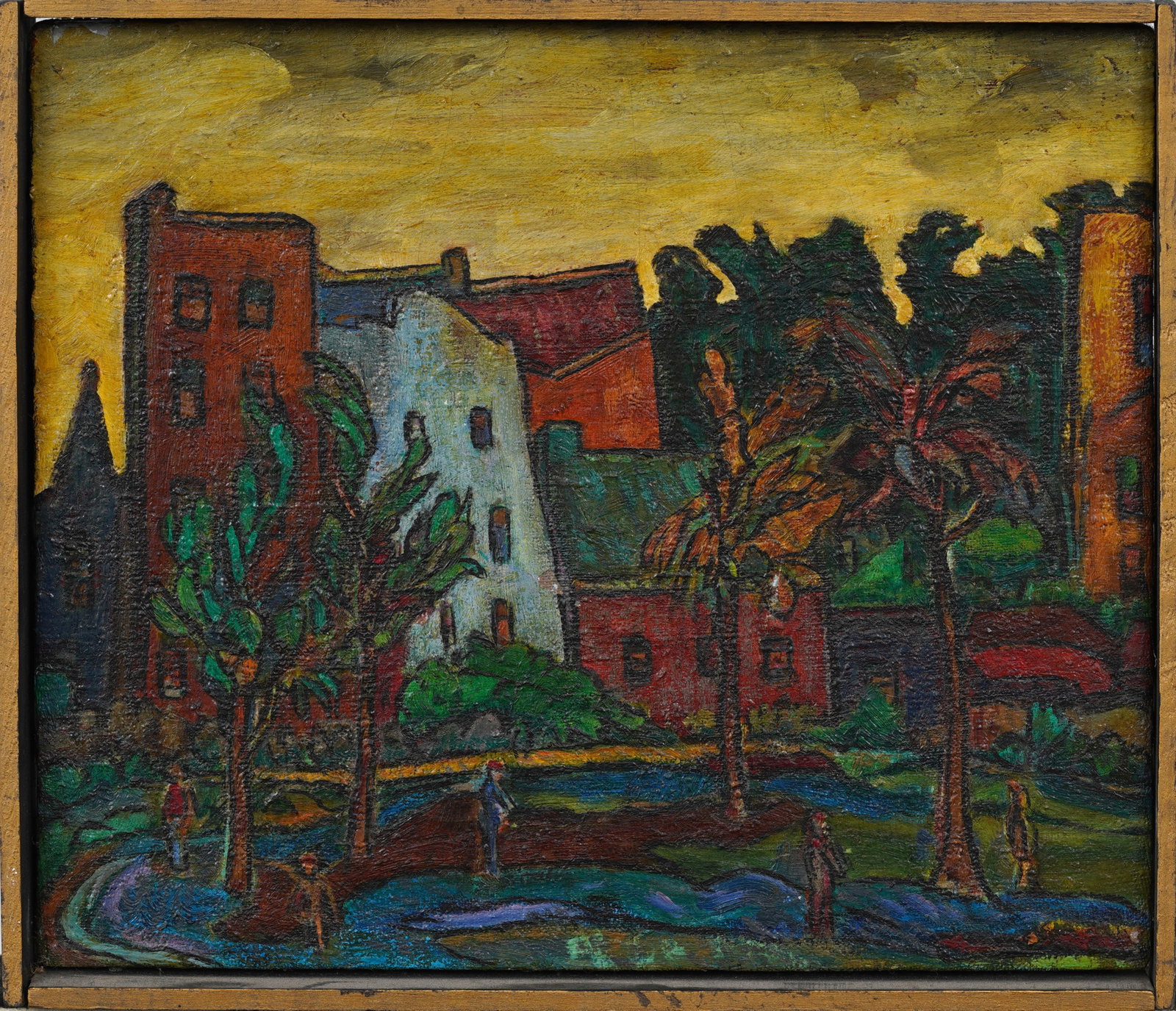 Vivid Fauvist Tropical City Scene Vintage American Original Oil Painting Signed "David Anderson" (1 of 8)