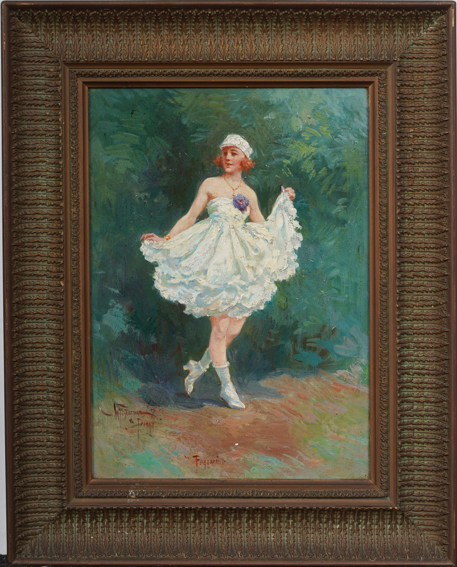 Signed Antique 1917 American Flapper Portrait Original Oil Painting: Signed, framed antique American oil painting on board. Measuring: 14 by 11 inches overall, and 9.5 by 8.75 painting alone. Please see all images for condition. Size is measured and written on the back