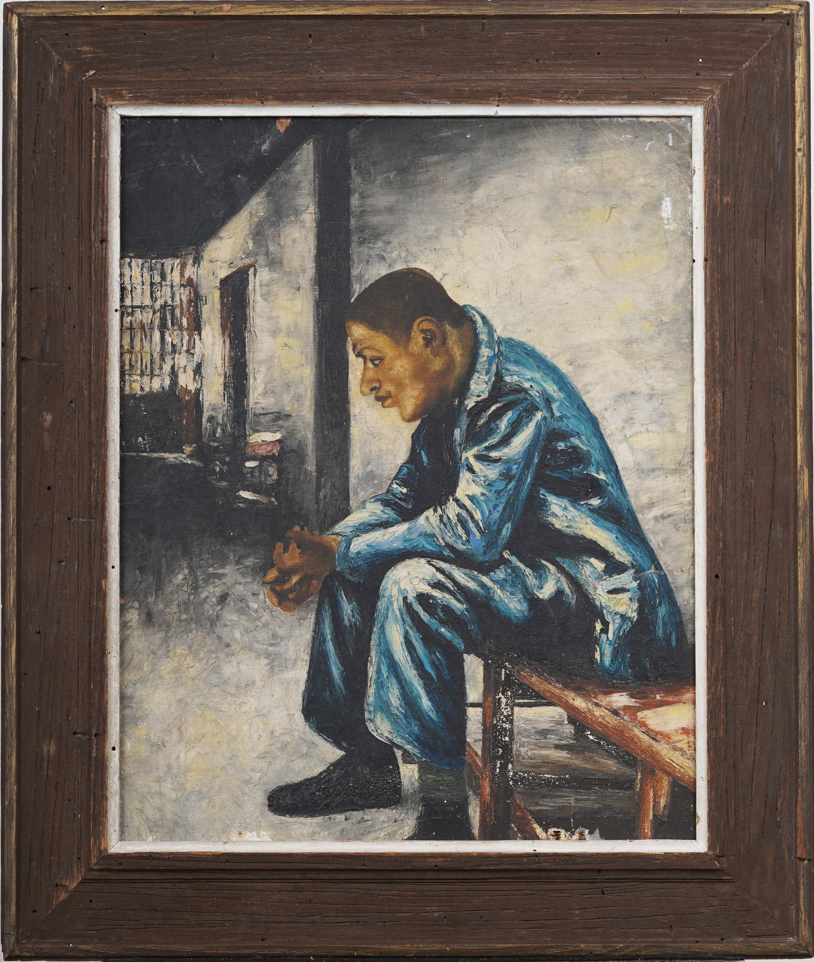 Important Vintage South African Political Prisoner Portrait Original Oil Painting: Important framed vintage South African oil painting on canvas. Measuring: 22 by 26 inches overall, and 15.5 by 19.5 painting alone. Please see all images for condition. Size is measured and written on