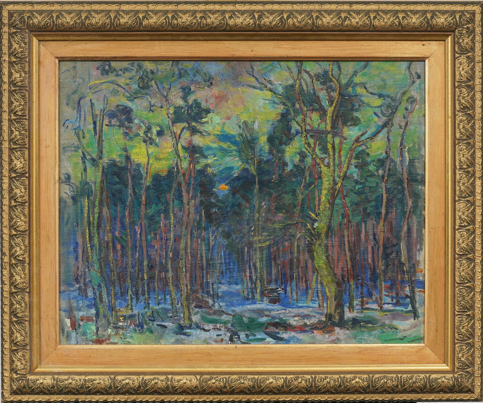 Vivid Fauvist Forest Interior Vintage Modern Landscape American Original Oil Painting (1 of 7)