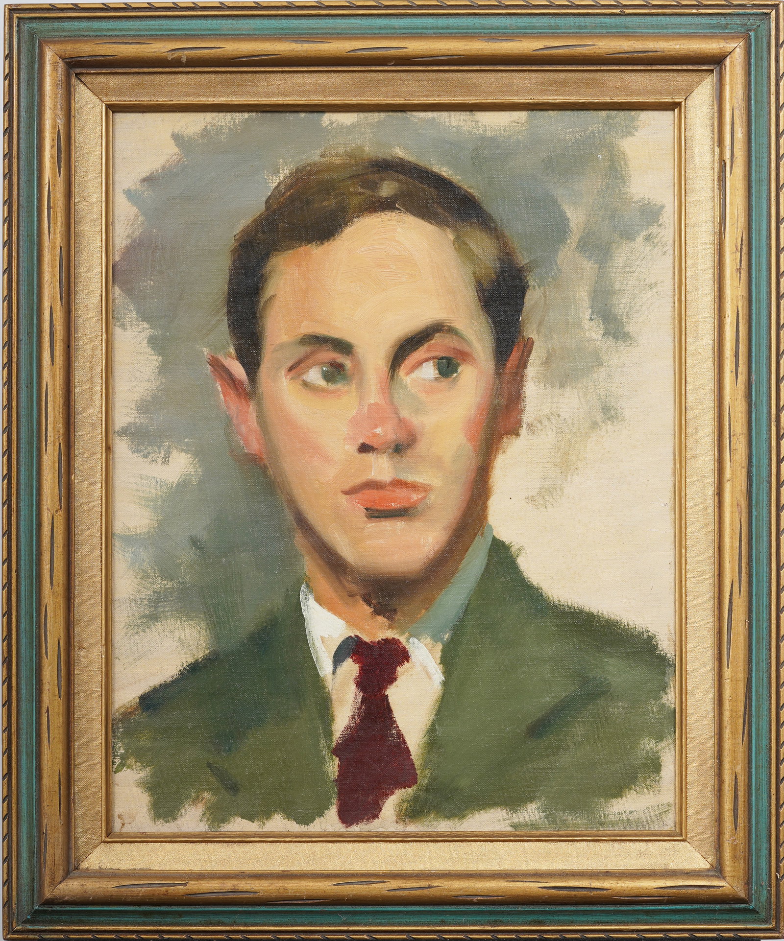 Midcentury American Impressionist Handsome Young Man Portrait Original Oil Painting (1 of 5)