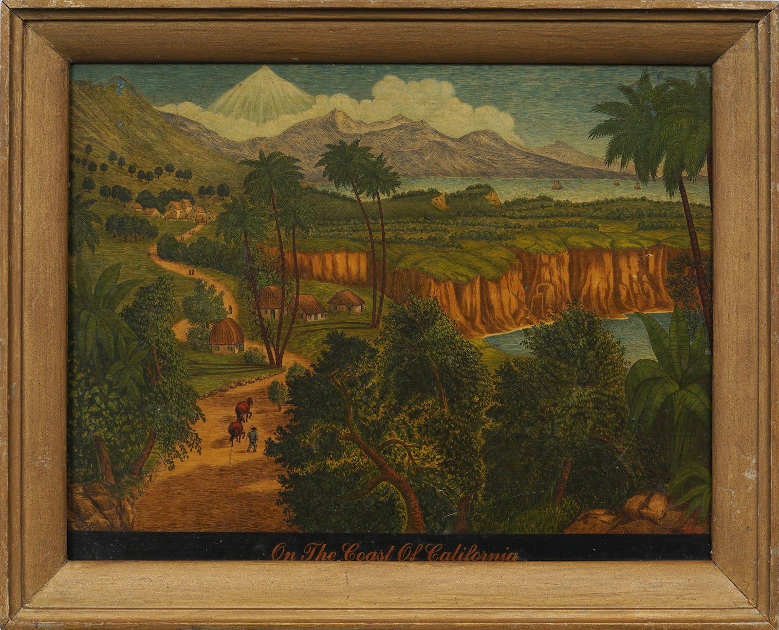 Vintage American "On the Coast of California" Framed Landscape Oil Painting: Framed, titled vintage American oil painting on board. Measuring: 16 by 20 inches overall, and 14 by 17 painting alone. Please see all images for condition. Size is measured and written on the back of