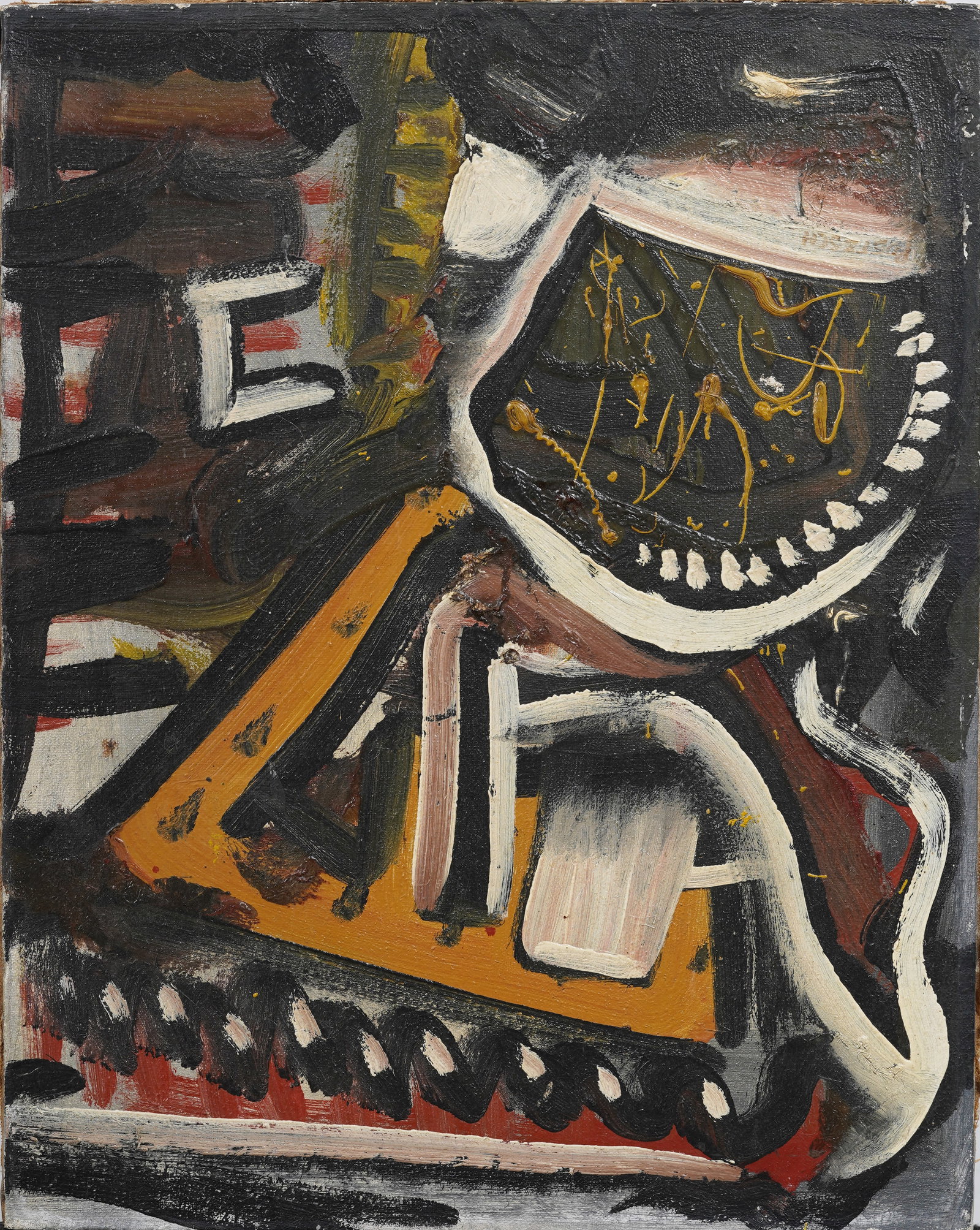 James L. Poetzsch Vintage American Abstract Expressionist Original Oil Painting: Signed vintage American oil painting on canvas. Measuring: 19.25 by 14.25 inches overall. Please see all images for condition. Size is measured and written on the back of the painting or next to each 