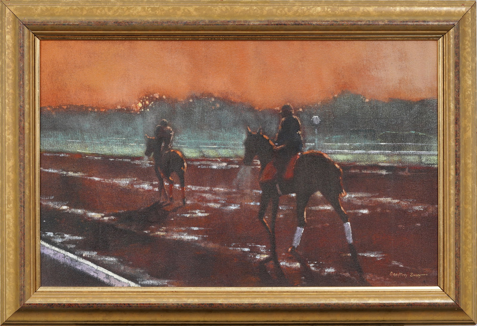 Geoffrey L Smith Signed Vintage American Impressionist Sunset Horse Portrait Saratoga Race Painting (1 of 6)
