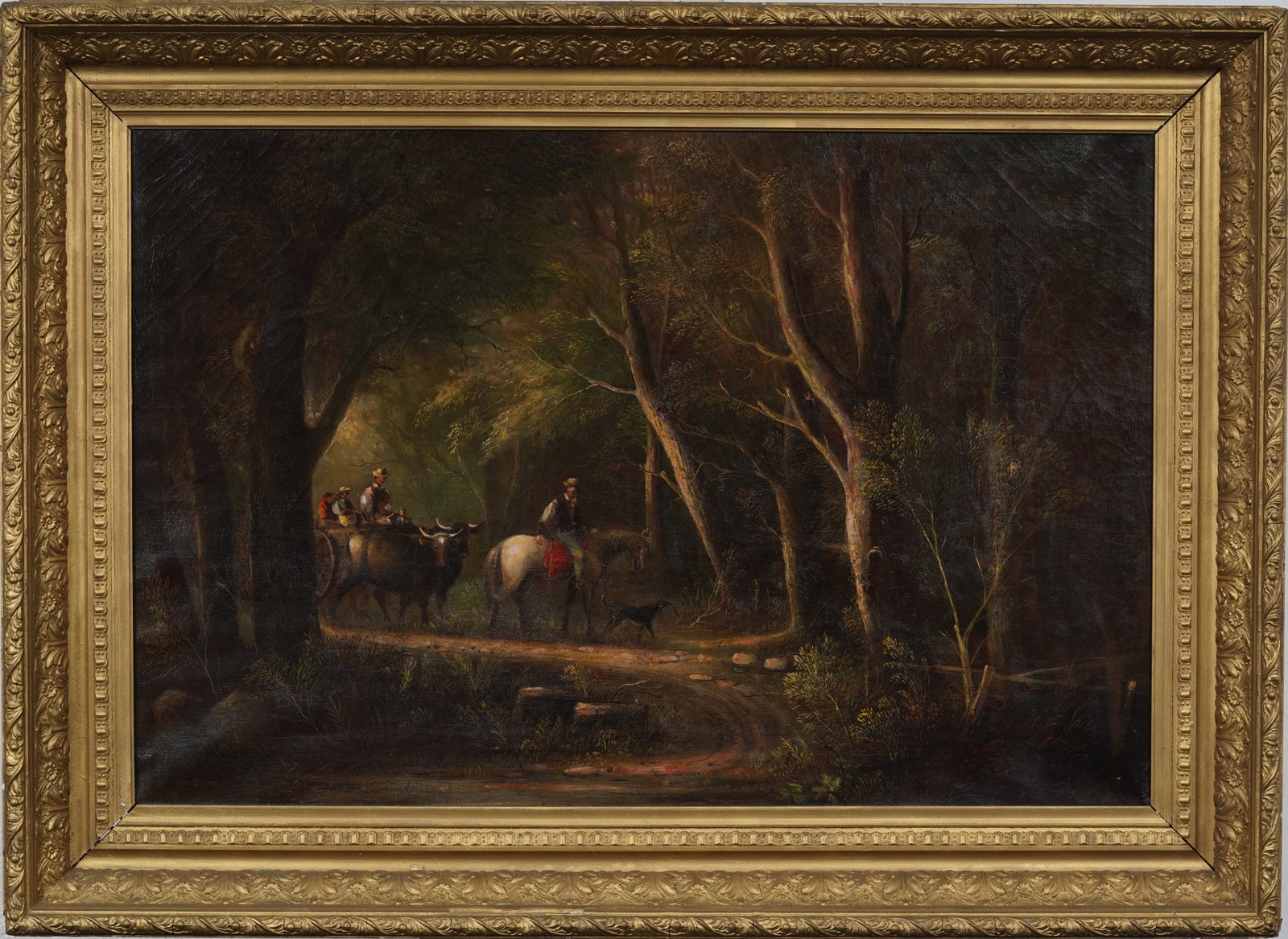 Large Antique American Hudson River School Monogrammed Forest Interior Original Oil Painting (1 of 9)