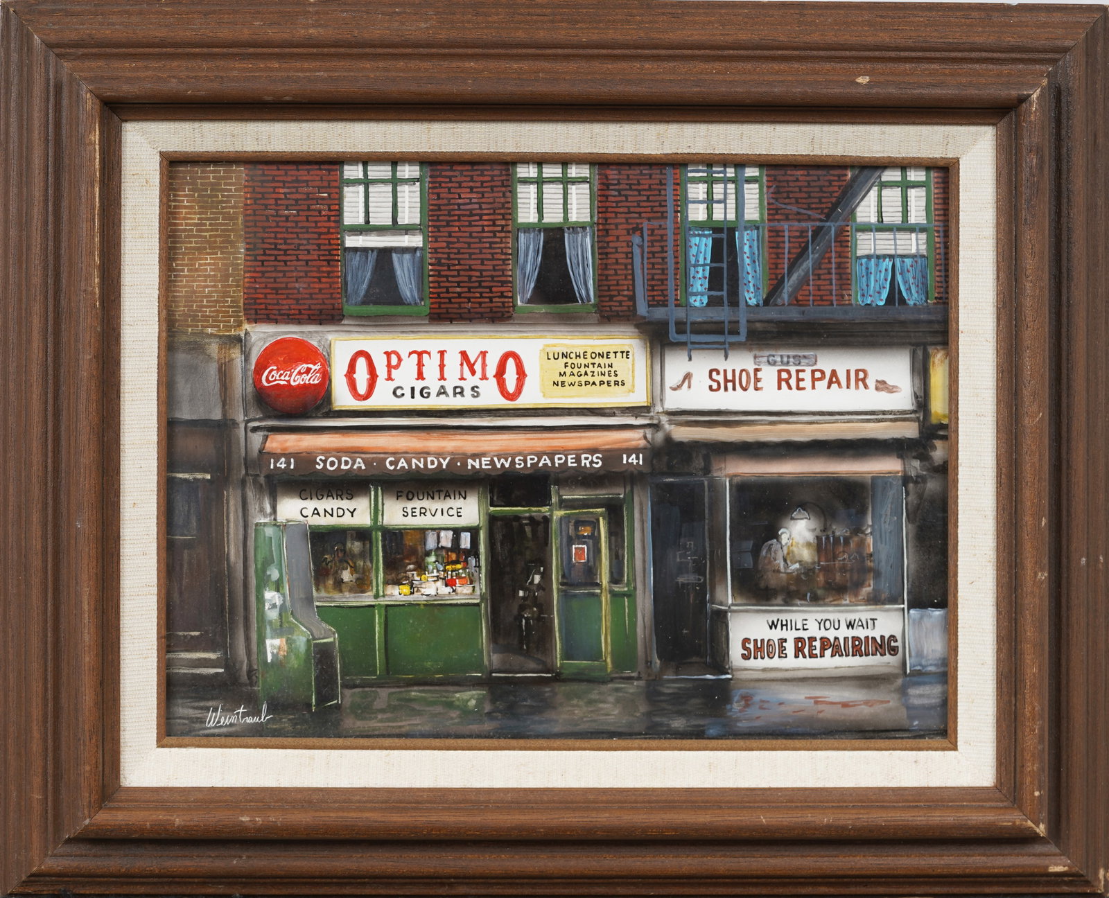 Herbert Weintraub Signed Vintage American Street Scene Lower East Side NYC Original Oil Painting: Vintage American street scene oil painting. Oil on board. Framed. Measuring: 13 by 16 inches overall, and 9 by 12 painting alone. Please see all images for condition. Size is measured and written on t