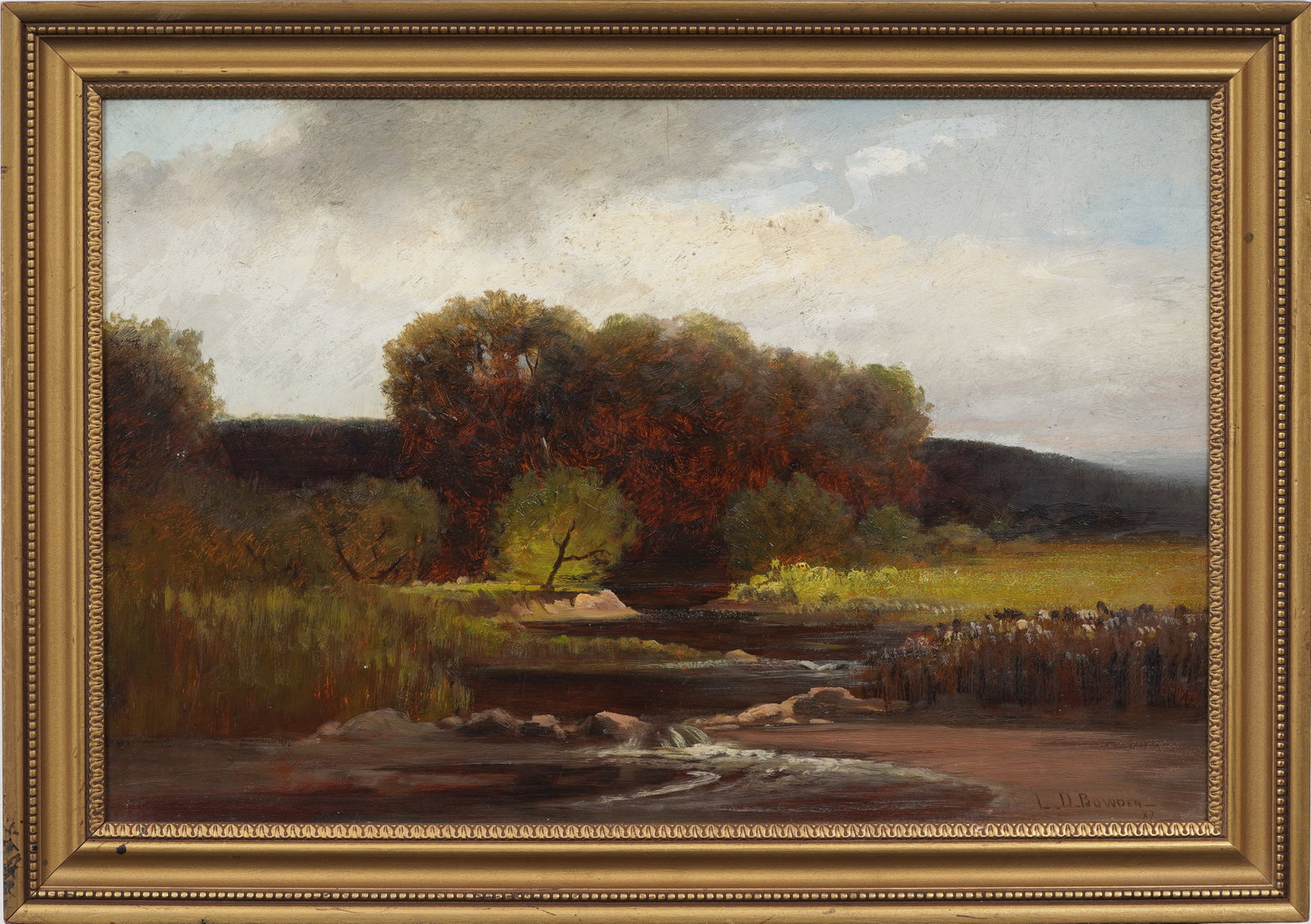 Signed Antique American Hudson River School Framed Landscape Summer Scene Original Oil Painting (1 of 8)
