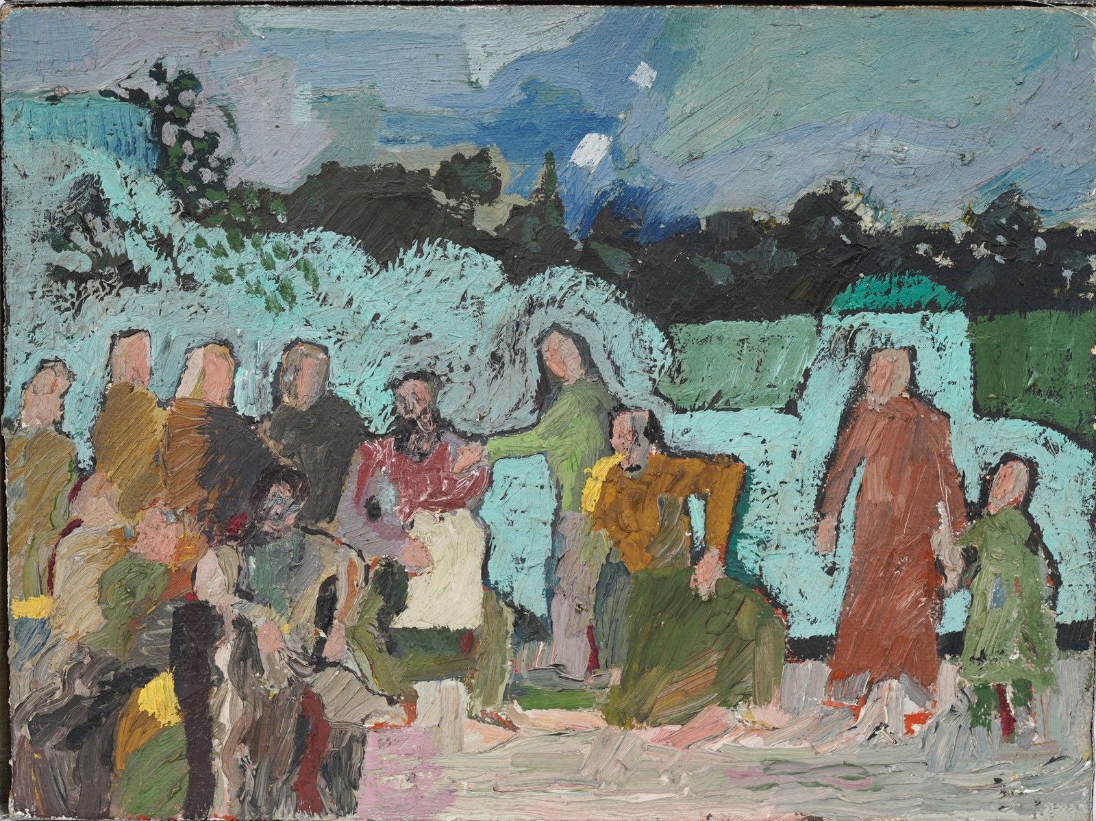 Vintage American Group Portrait Figural Fauvist Abstract Landscape Original Oil Painting (1 of 5)