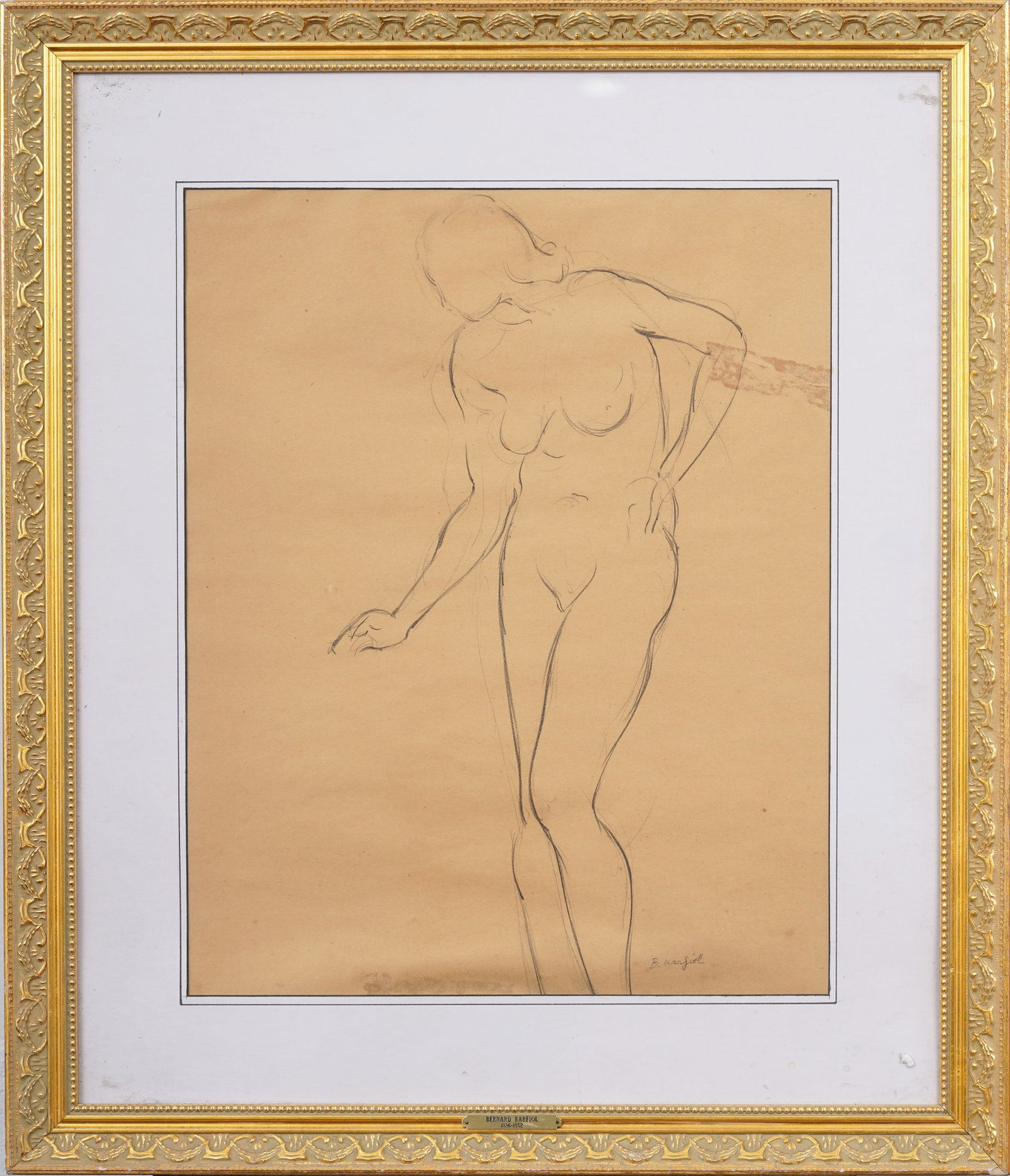 Bernard Karfiol (1886-1952) Signed Vintage American Impressionist Nude Woman Drawing: Vintage American modernist drawing. Measuring: 25 by 29 inches overall, and 16 by 20 painting alone. Please see all images for condition. Size is measured and written on the back of the painting or ne