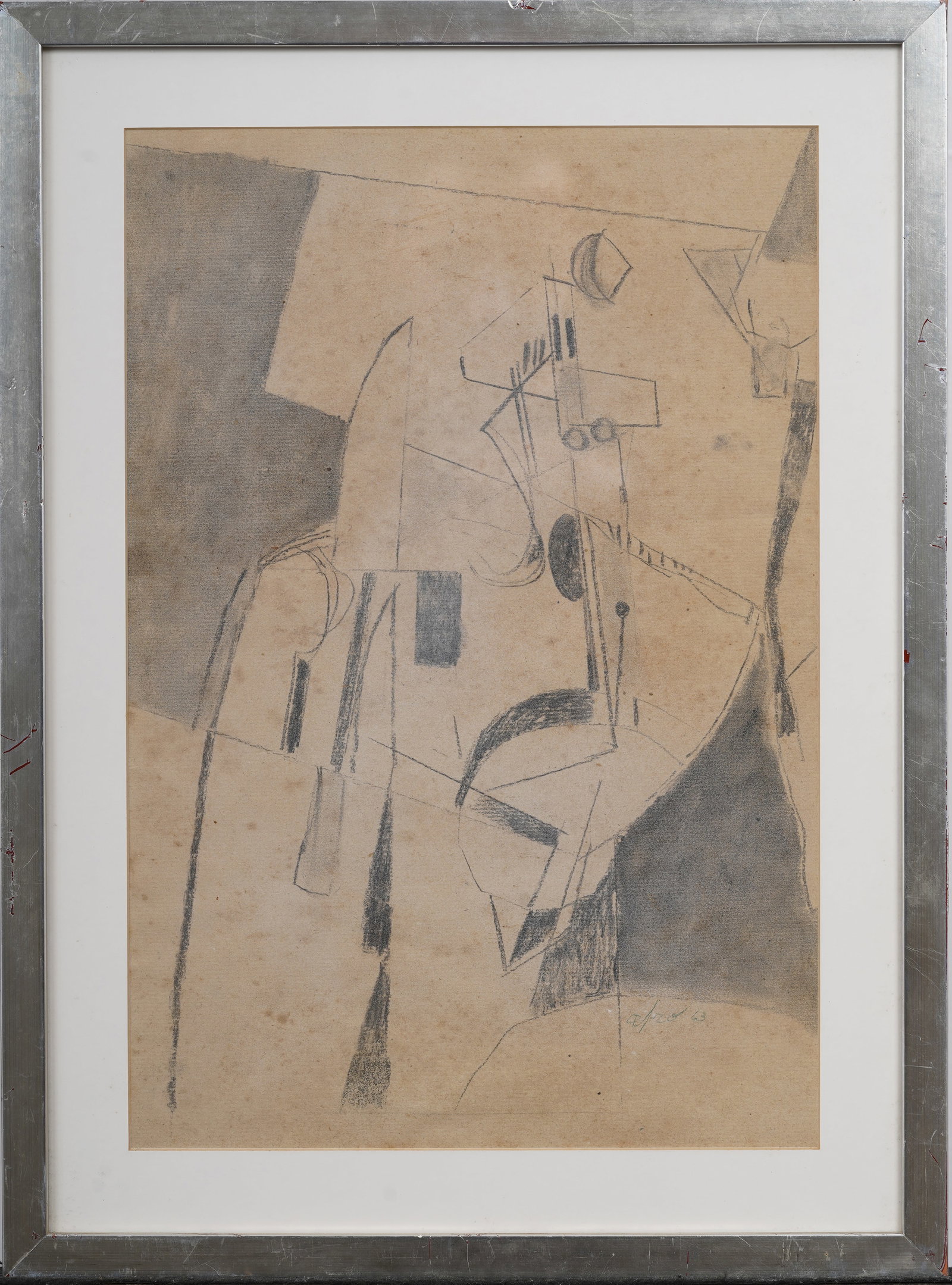 Vintage American School Signed 1963 Modernist Abstract Drawing Original Framed Art: Vintage American modernist drawing. Measuring: 16 by 21 inches overall, and 11 by 17 painting alone. Please see all images for condition. Size is measured and written on the back of the painting or ne