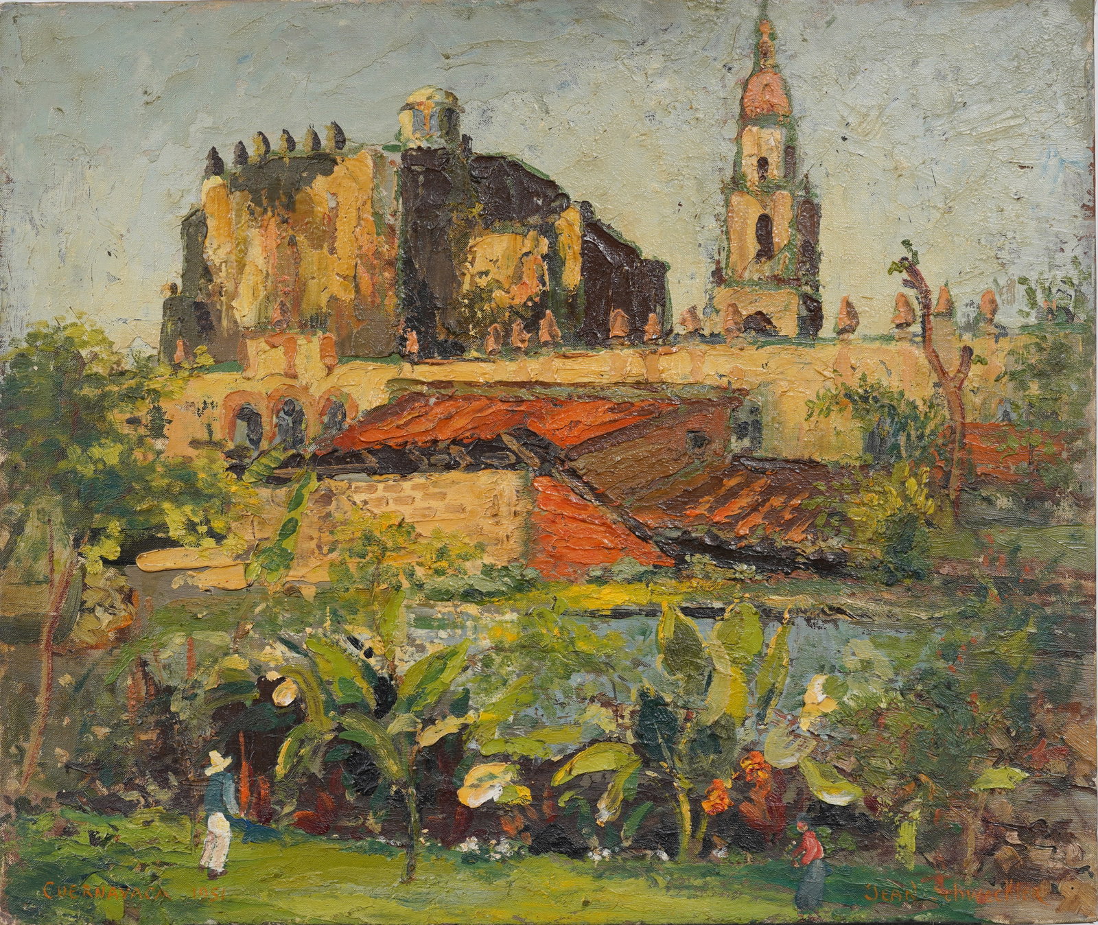Jean Schweckler (1888-1962) Midcentury Cuernavaca Mexico Mission Original Oil Painting (1 of 7)