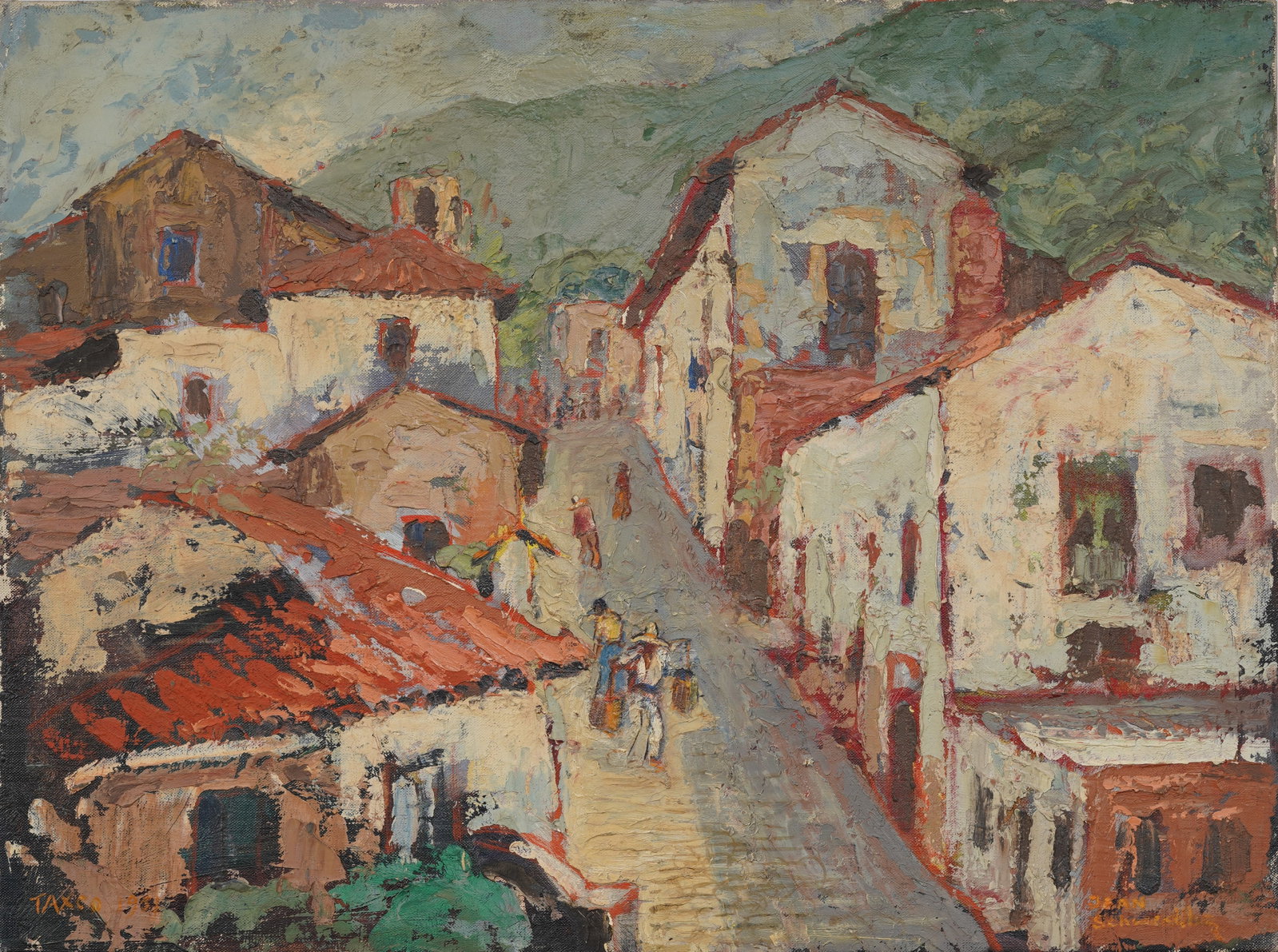 Jean Schweckler (1888-1962) Midcentury American Taxco Mexico Town Original Oil Painting (1 of 6)