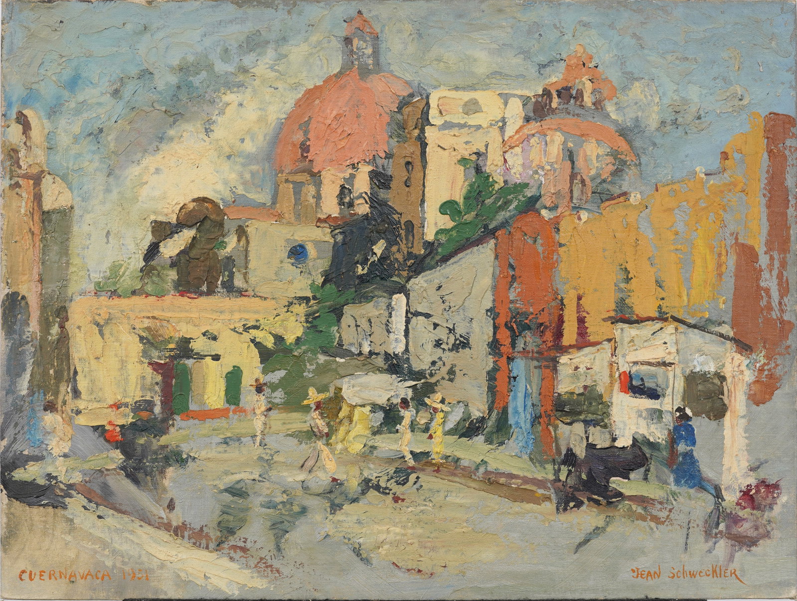 Jean Schweckler (1888-1962) Midcentury Cuernavaca Mexico City Square Original Oil Painting (1 of 6)