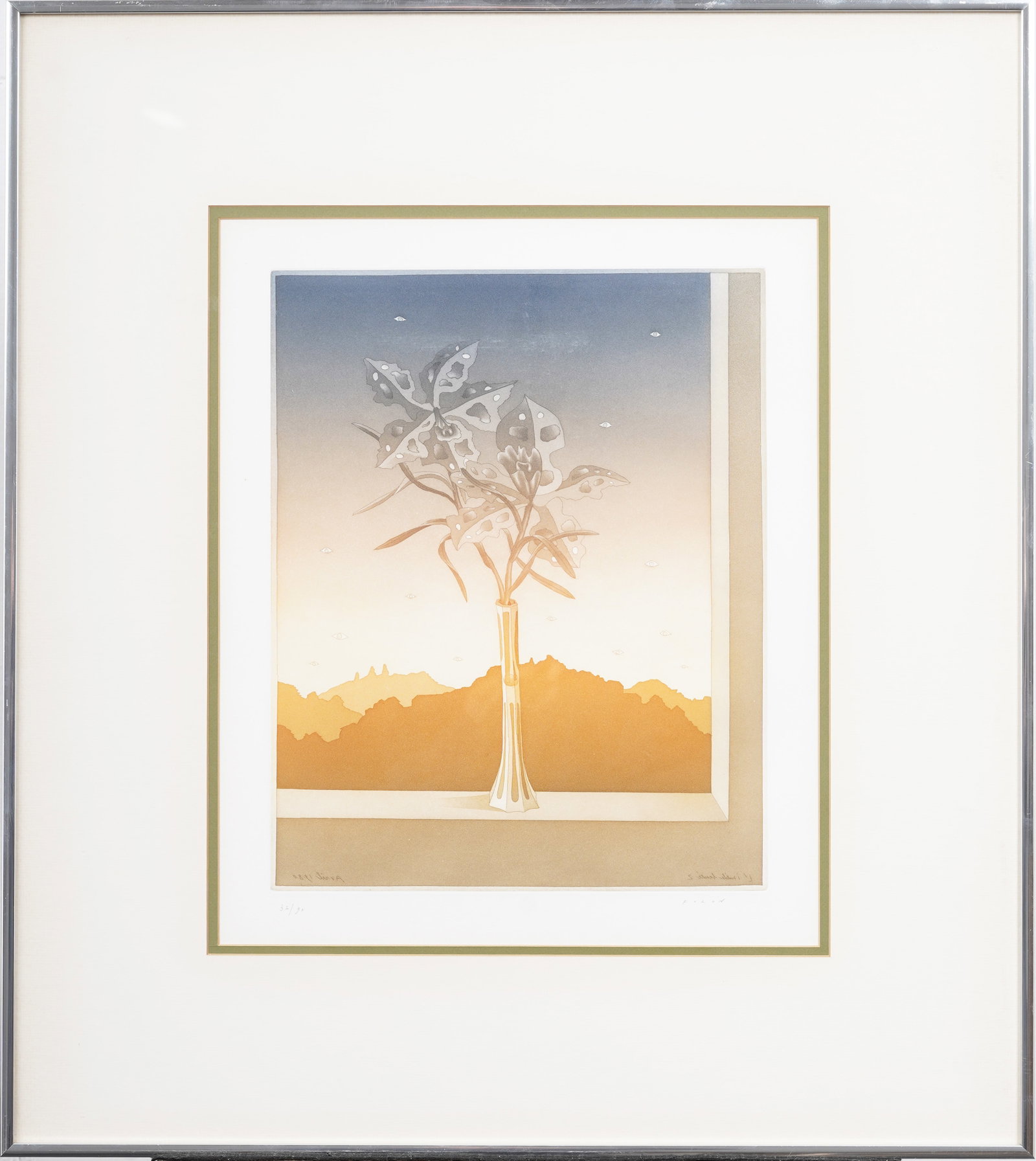 Jean-Michel Folon (1934-2005) Vintage 1980 "L'inutile beaute" Original Still Life Aquatint Etching: Signed, framed vintage aquatint etching on paper. Measuring: 27 by 24 inches overall, and 14.5 by 11.5 painting alone. Please see all images for condition. Size is measured and written on the back of 