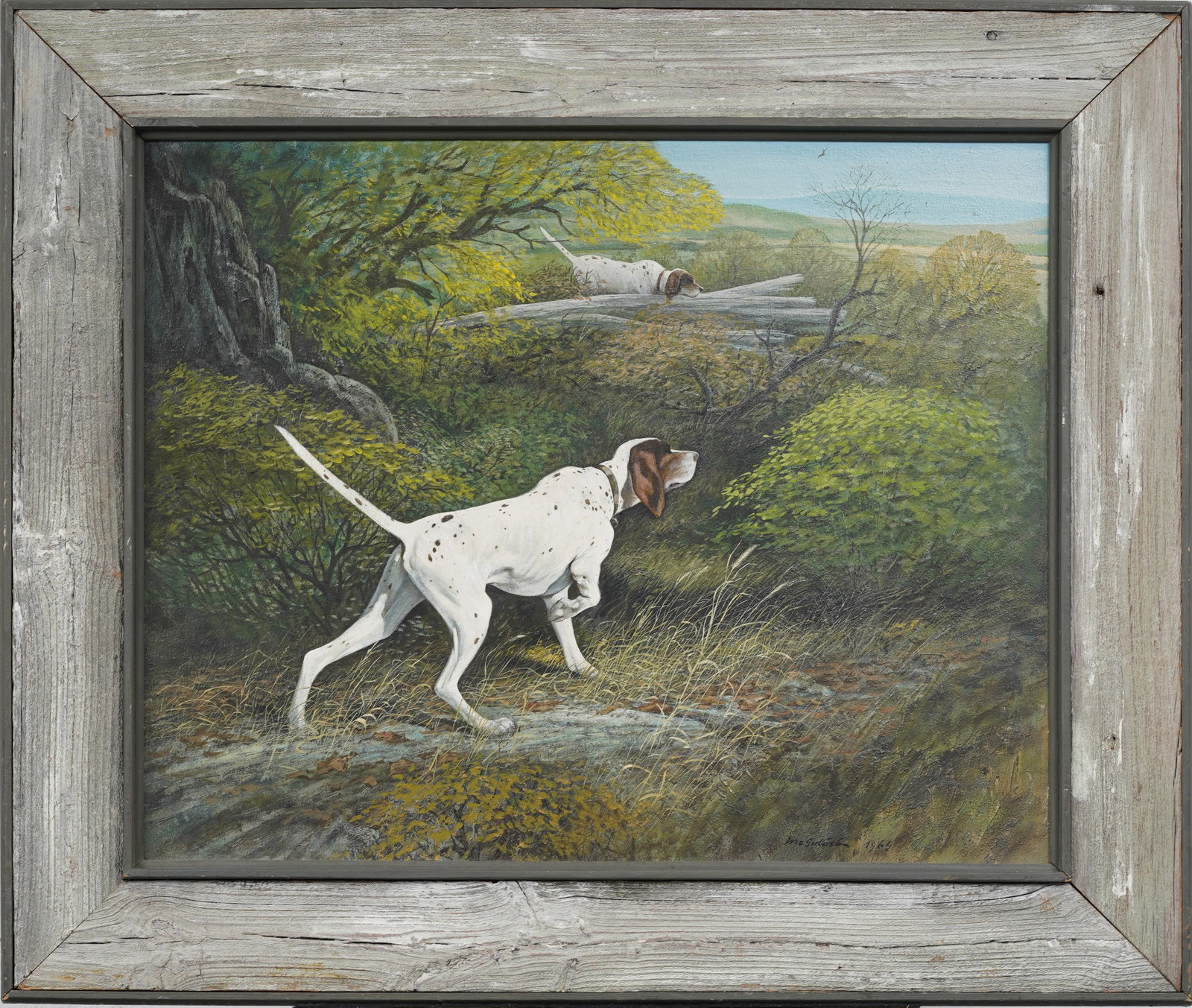 Signed Vintage American Pointer Hunting Dog Landscape Original Oil Painting Signed "McIntosh 1969" (1 of 8)
