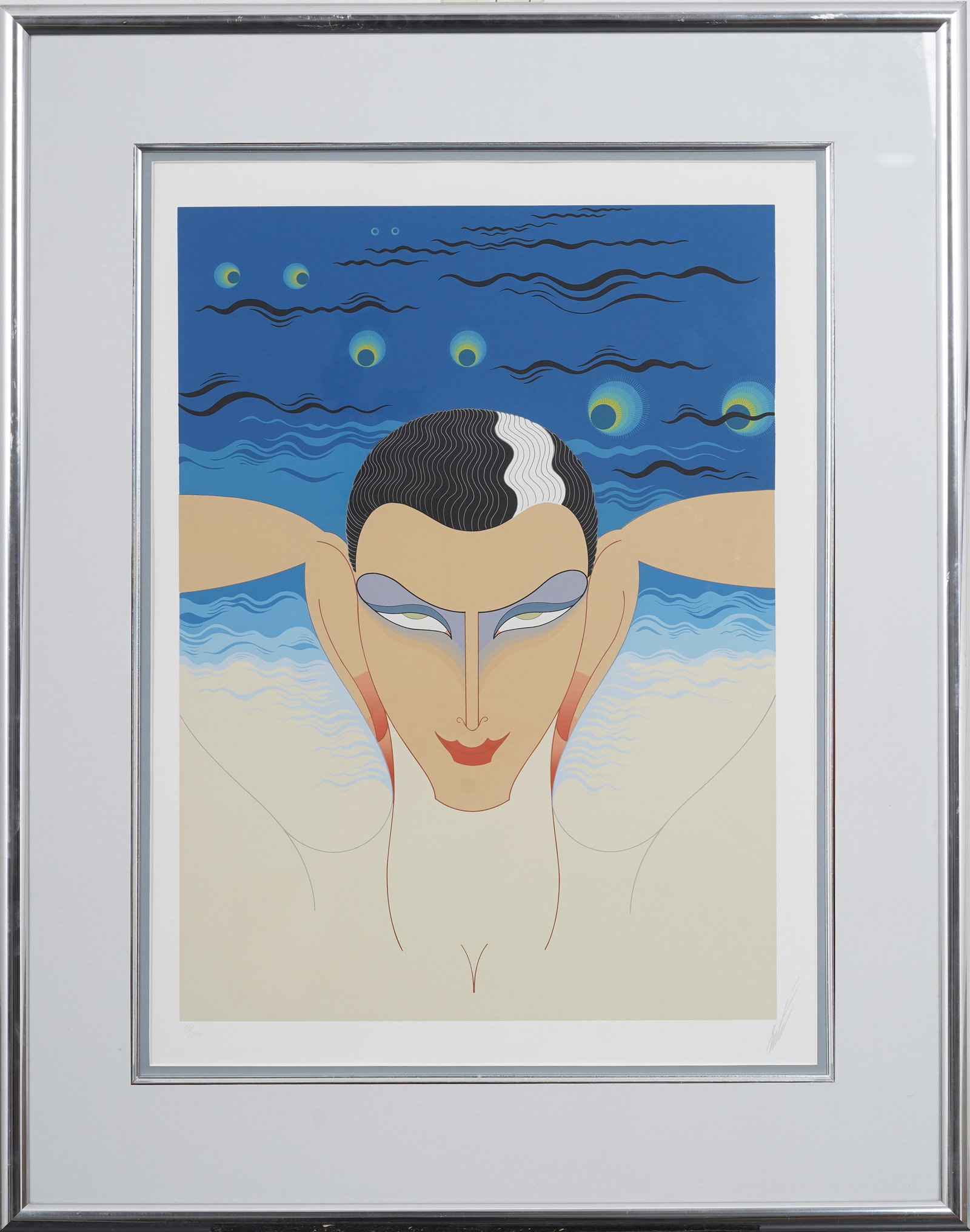Erté (1892–1990) Vintage French Signed Serigraph "Mystere" Numbered Print: Signed, framed vintage French serigraph on paper. Measuring: 39 by 31 inches overall, and 29.75 by 22.25 painting alone. Please see all images for condition. Size is measured and written on the back o