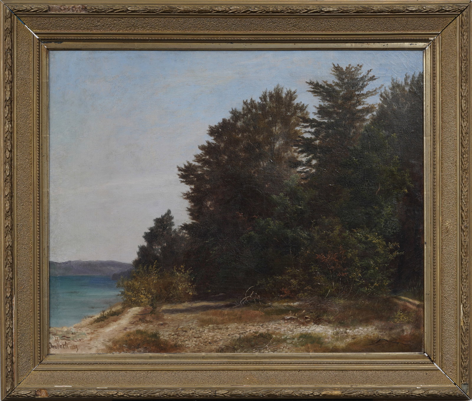 Antique Bavarian Ambach Artist Colony Lake Shore 1869 Landscape Original Oil Painting (1 of 9)